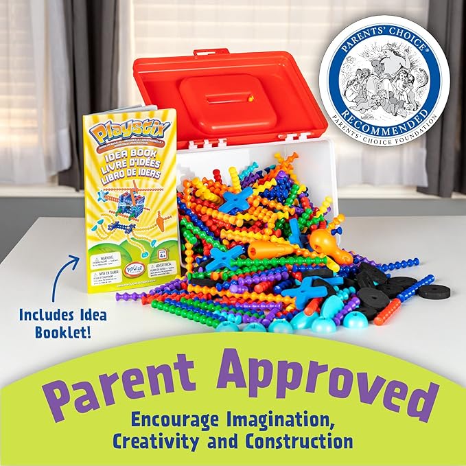 POPULAR PLAYTHINGS Playstix Building Sticks Kit for Kids Construction Stem Building Toy Gift for Boys & Girls - Super Set 400 Piece