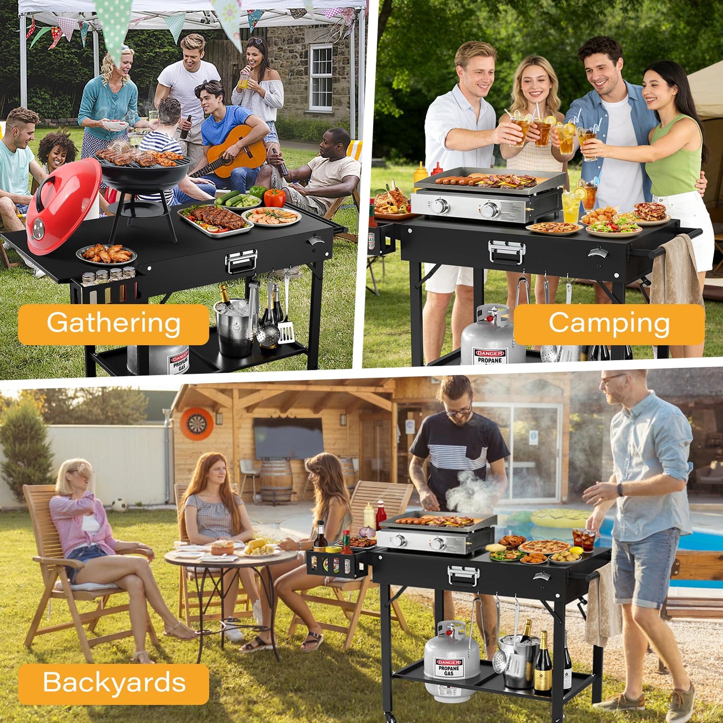 Baotree Outdoor Pizza Oven Table for Blackstone Griddle, Grill Cart Pizza Oven Stand, Foldable Cart Table with Wheels for Ninja, Cuisinart, Gozney, Solo Stove, BBQ Prep Tables Station, 46"x22"x29"