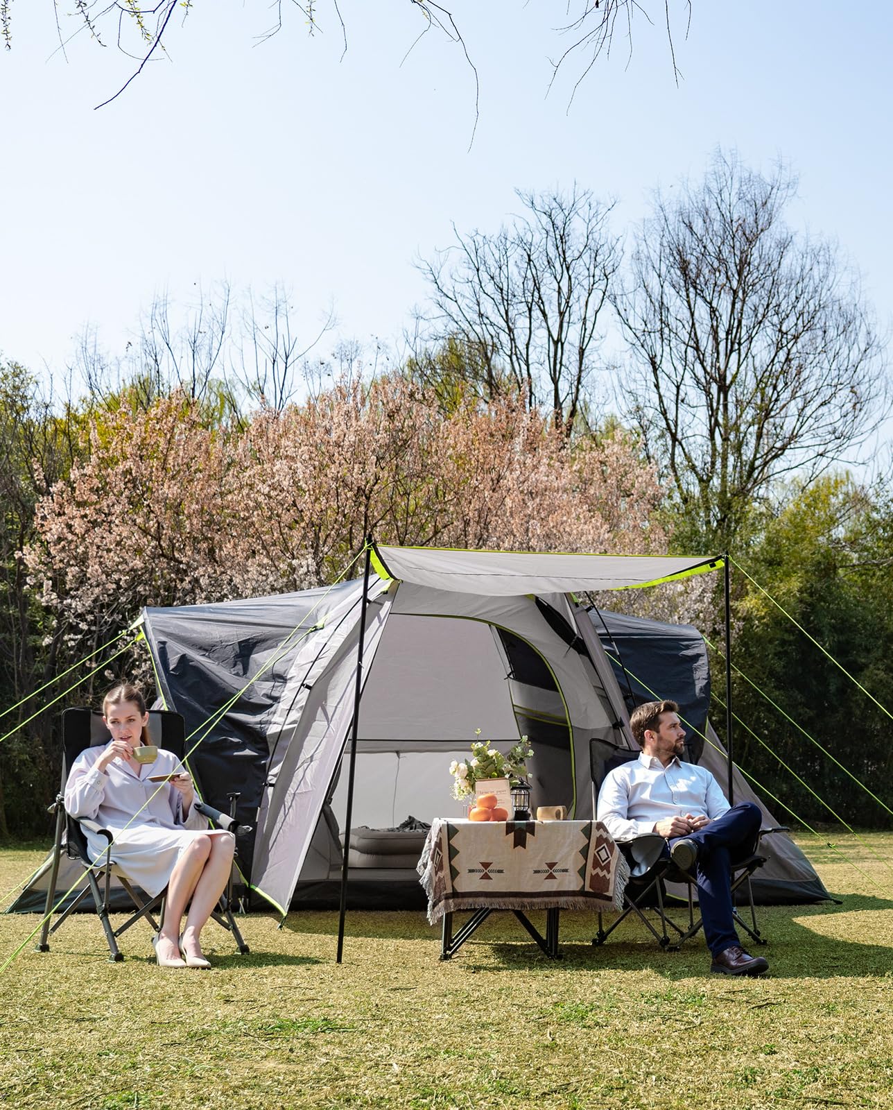 LOYEAHCAMP 8 Person Larger Extended Dome Camping Tent with 3 Rooms, Waterproof Semi-Freestanding Family Outdoor Tent with Porch and Spacious Interior