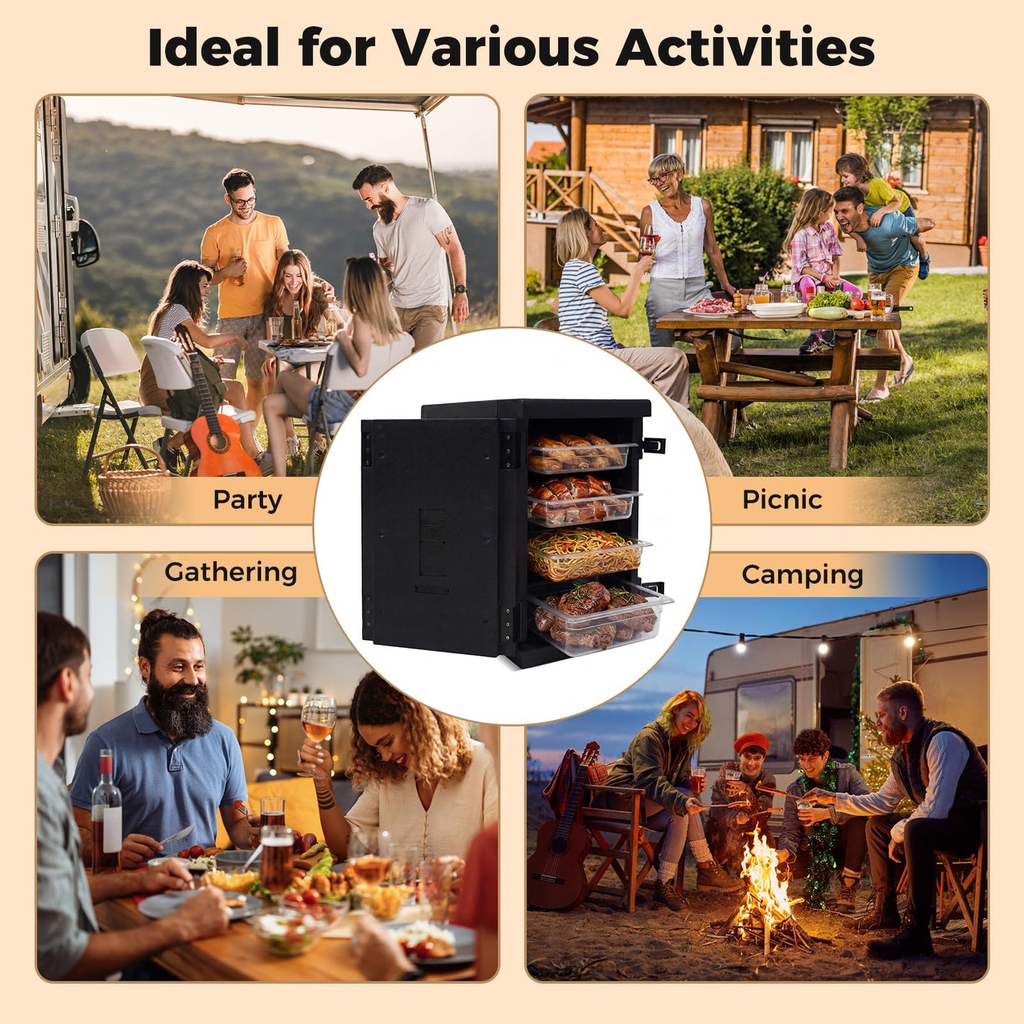 Goplus 91 Qt Insulated Food Pan Carrier, Lightweight Front Loading Food Warmer Cooler w/Safety Buckles and 12 Shelf Dividers, Non-Electrical Stackable Hot Box for Catering Buffet Outdoor Event (1)