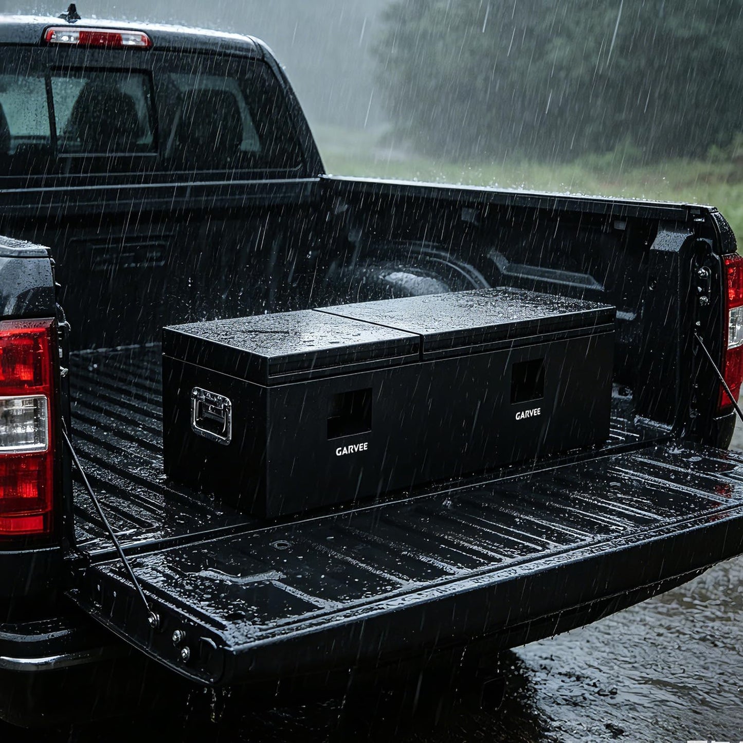 Garvee Heavy Duty Steel Truck Bed Tool Box, Truck Tool Box with Side Handle, Waterproof Trailer Storage Tool Box Chest Box Organizer for Pickup, Truck Bed, RV, Trailer