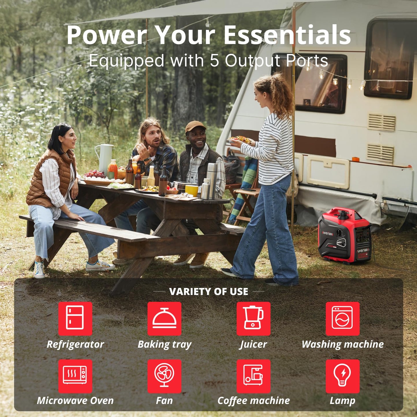 AMERISUN 2500-Watt Gas Powered Portable Inverter Generator, CO Sensor, Super Quiet for Home Backup, Emergency, Camping, EPA Compliant