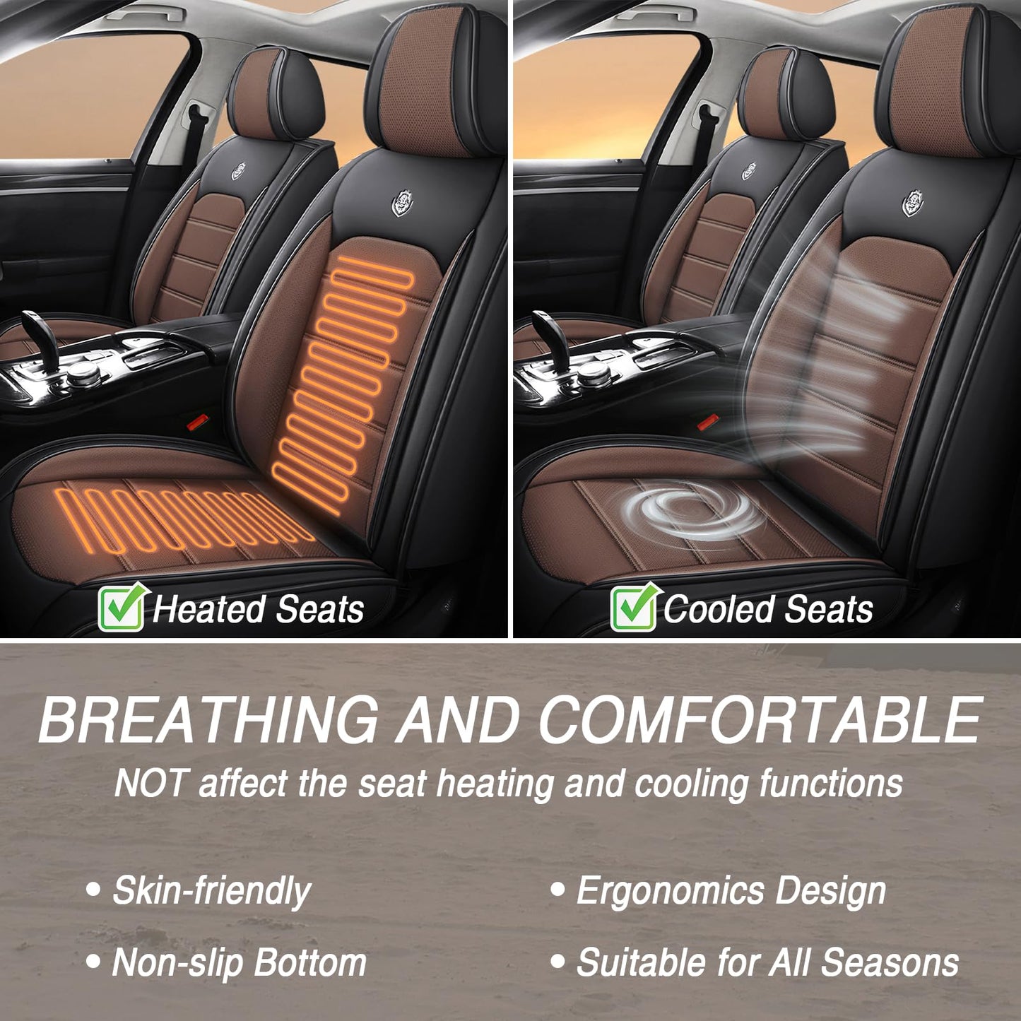 FASSME Seat Covers Custom Fit for Ford Expedition 2000-2026, 7 Seat, Compatible Airbag Non-Slip Waterproof Leather Seat Cover, Luxury Interior Car Seat Covers Full Set, Black Coffee
