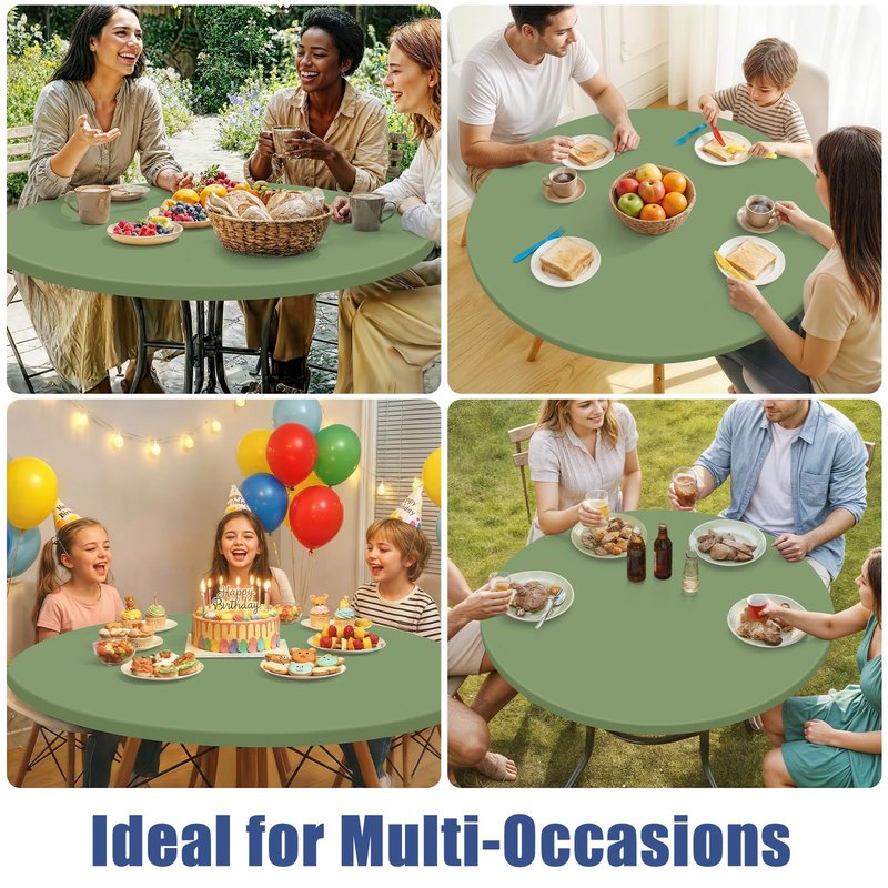 Moosfor Round Spandex Tablecloth, Elastic Fitted Waterproof Tablecloths for 18"-24" Tables, Stretch Washable Picnic Table Cover for Camping, Dining, Indoor and Outdoor, Sage Green