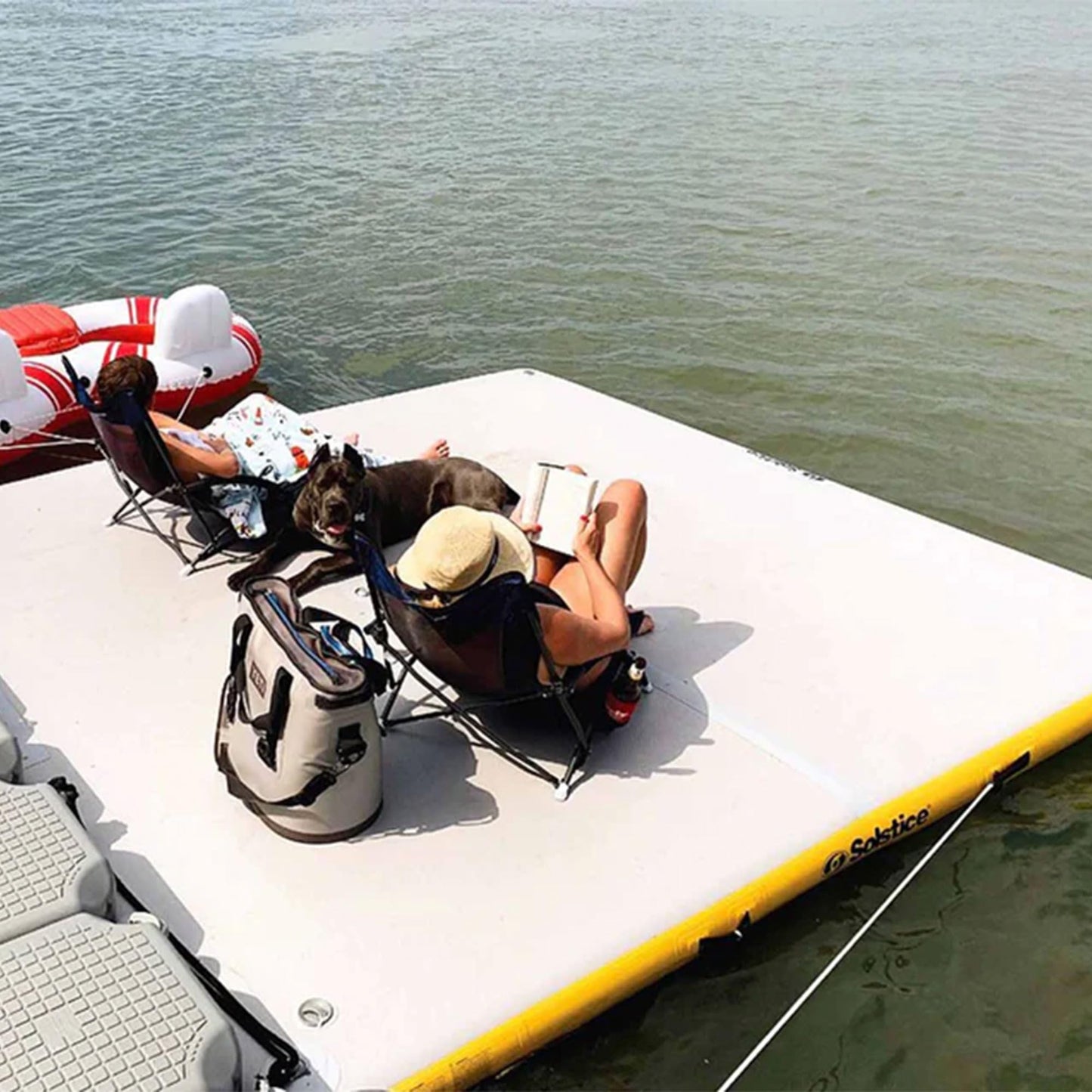 SOLSTICE 10-Person Classic Inflatable Dock, Floating Water Raft Platform, 10ft x 10ft - Outdoor Fun for Lake, River, Swimming Pool & Beach, Includes Carry Bag & Repair Kit