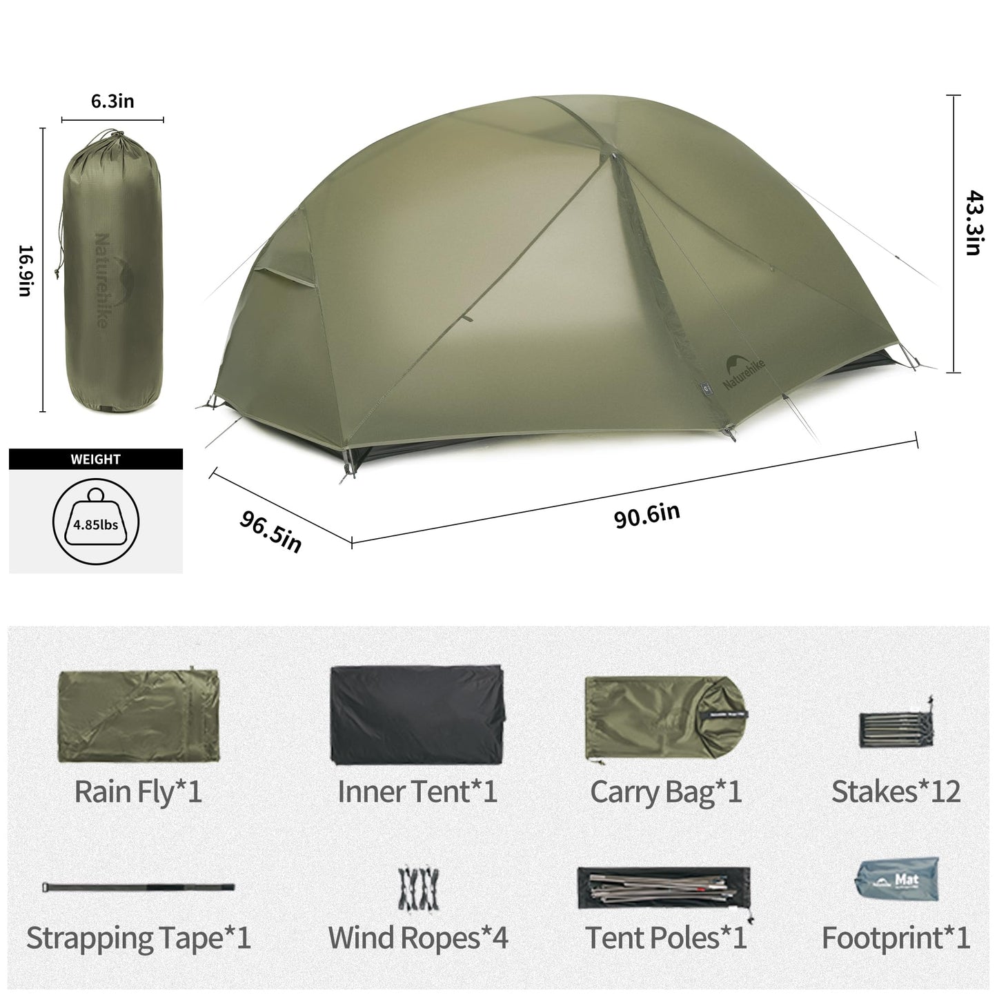 Naturehike Mongar Pro 1/2/3 Person Backpacking Tent,Waterproof Nylon Easy Setup Lightweight Camping Tent
