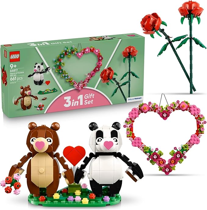 LEGO Hearts & Flowers Gift Set: Building Toy for Kids Ages 9+ 3 Sets in 1 for Young Collectors 66817