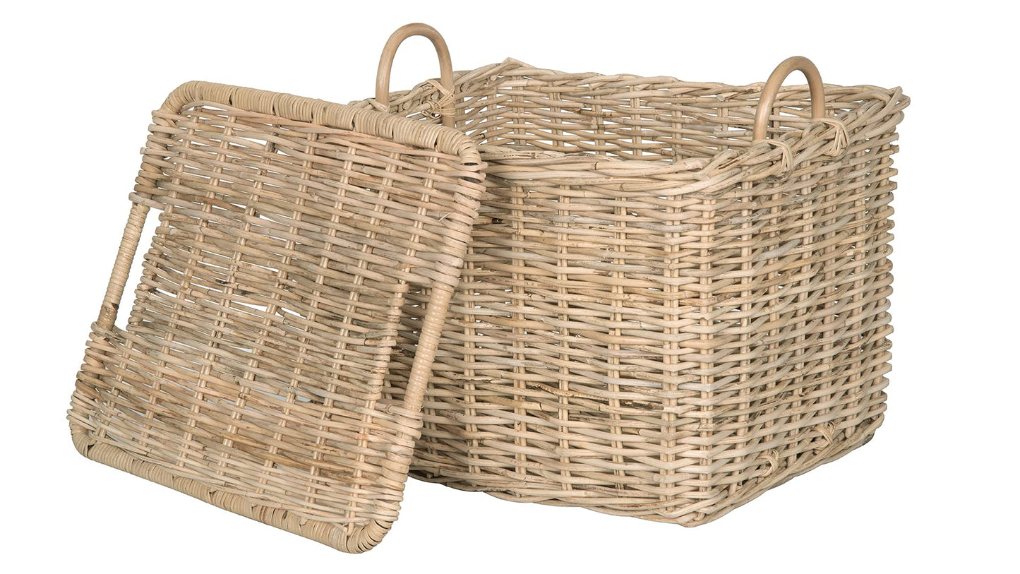 KOUBOO Rattan Core Rectangular Storage Basket with Lid, Large - Wicker Basket, Decorative Storage Box, Home Organizer, Laundry Hamper, Toy Box, Kitchen Storage, Natural