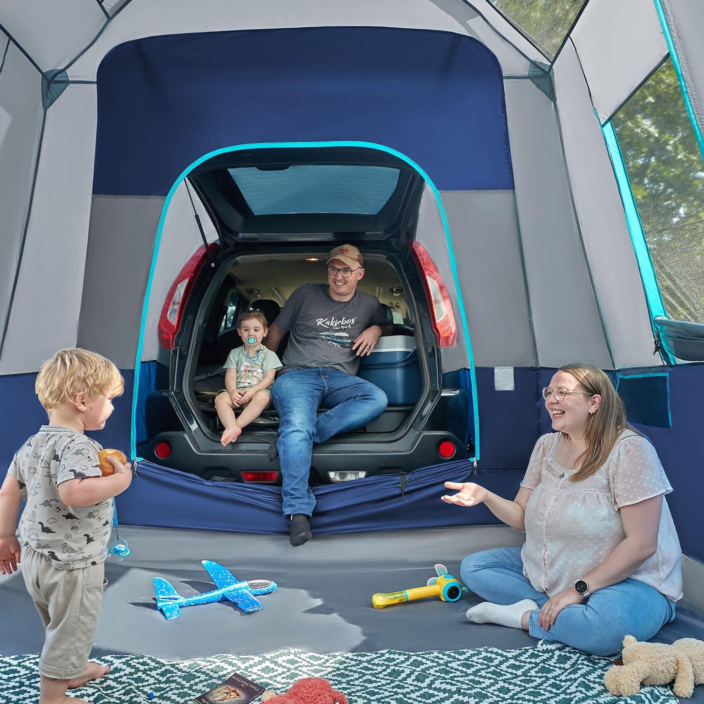 TIMBER RIDGE 5-9 Person SUV Tent with Screen Porch and Awning for Family Camping, Weather Resistant and Portable Van or Car Tent, Includes Rainfly and Storage Bag, 13' W X 10' L X 7.1' H, Blue