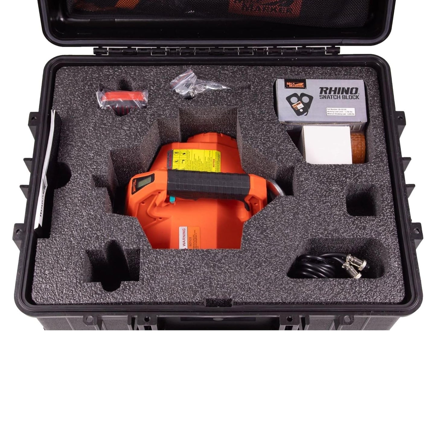 MILE MARKER 19-71002 Rhino Pull 1000 Field Kit | Ultimate Solution for Pulling Tasks with 1,000 lb Load Capacity | Includes Portable Winch, Straps, Shackles, Gloves, Battery, Case and More