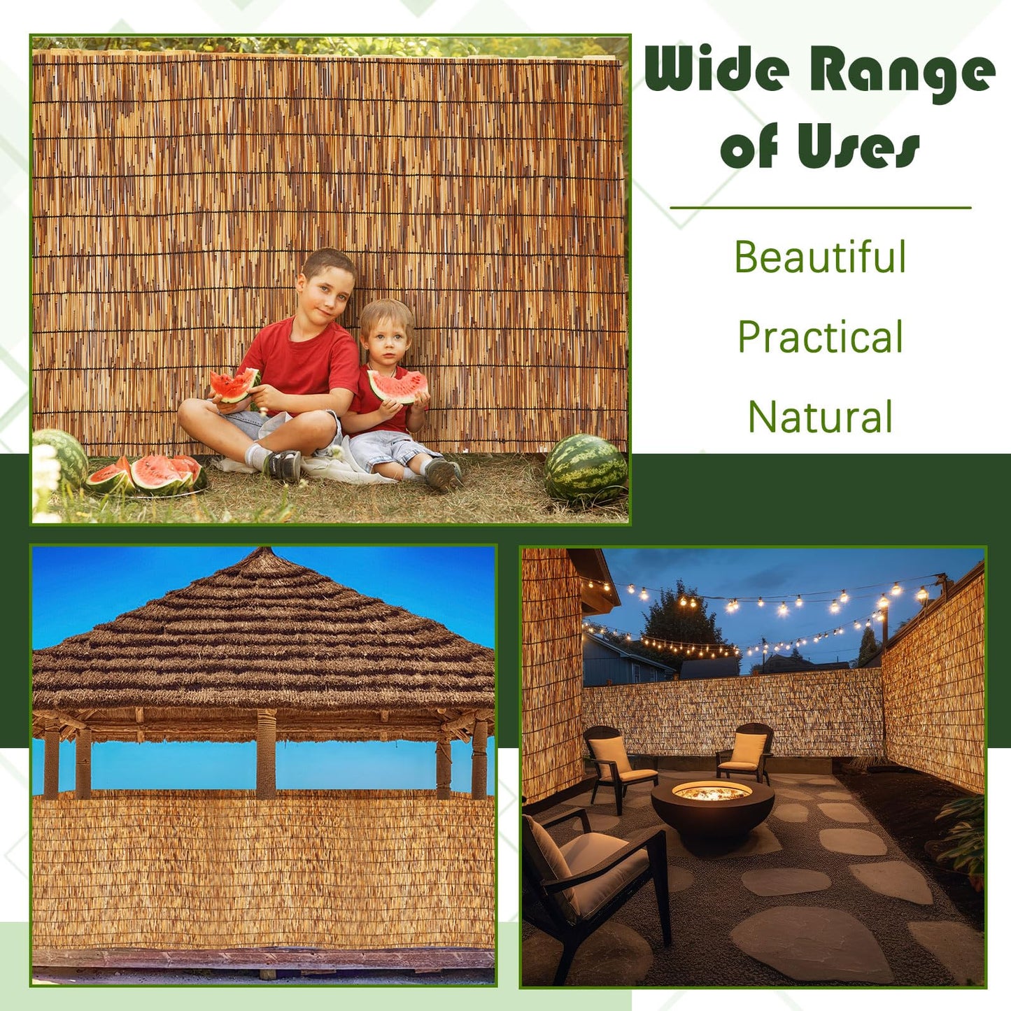 Barydat 3 Pcs 4 x 16.4 ft Reed Fence Roll, 85% Shade Bamboo Privacy Screen, Natural Decorative Reed Fencing for Outdoor Garden Backyard Patio Balcony