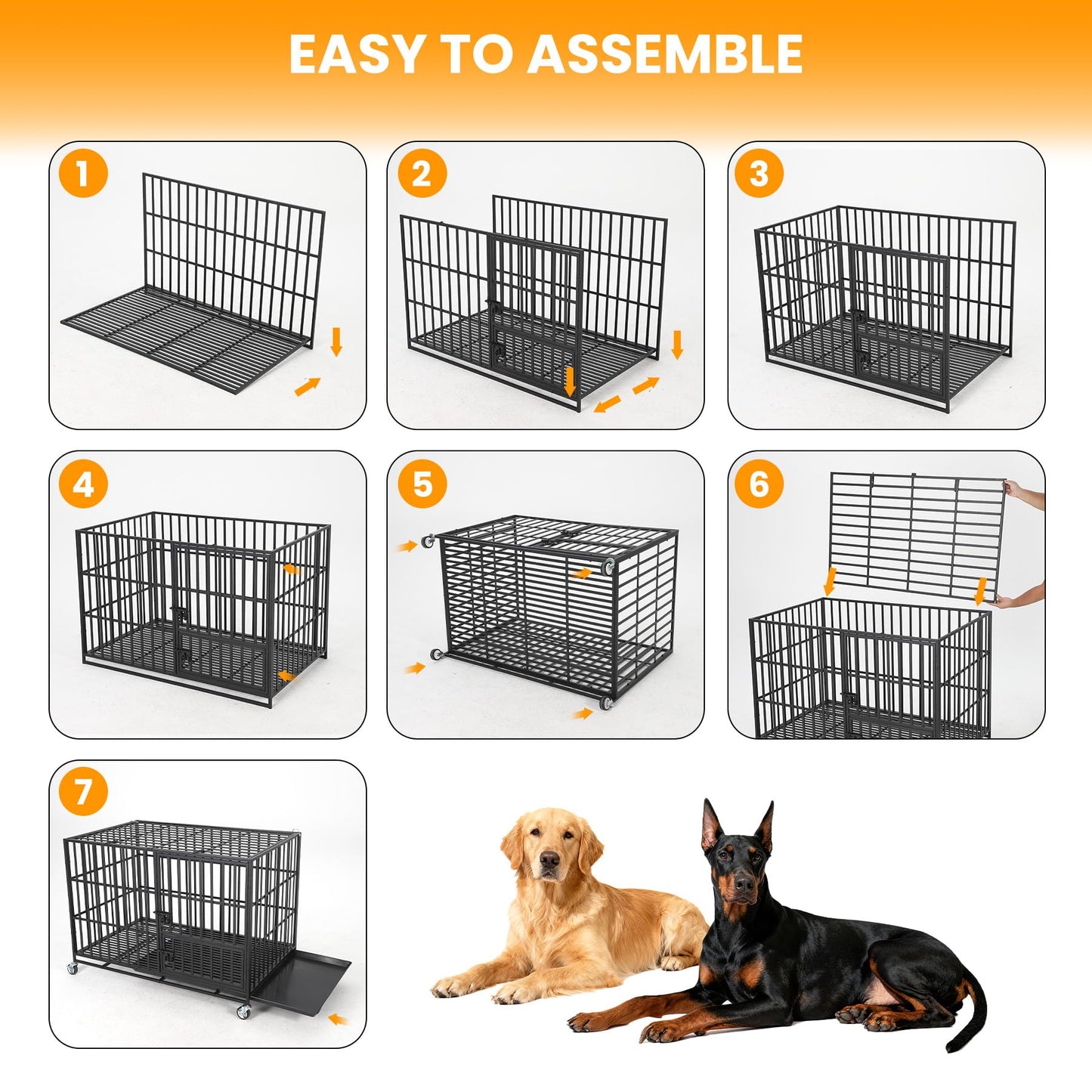 GarveeHome 49" Heavy Duty Metal Dog Crate - Escape Proof Kennel with Wheels, 3-Door Large Dog Cage & Removable Tray for Large and Medium Breed Dogs, Black