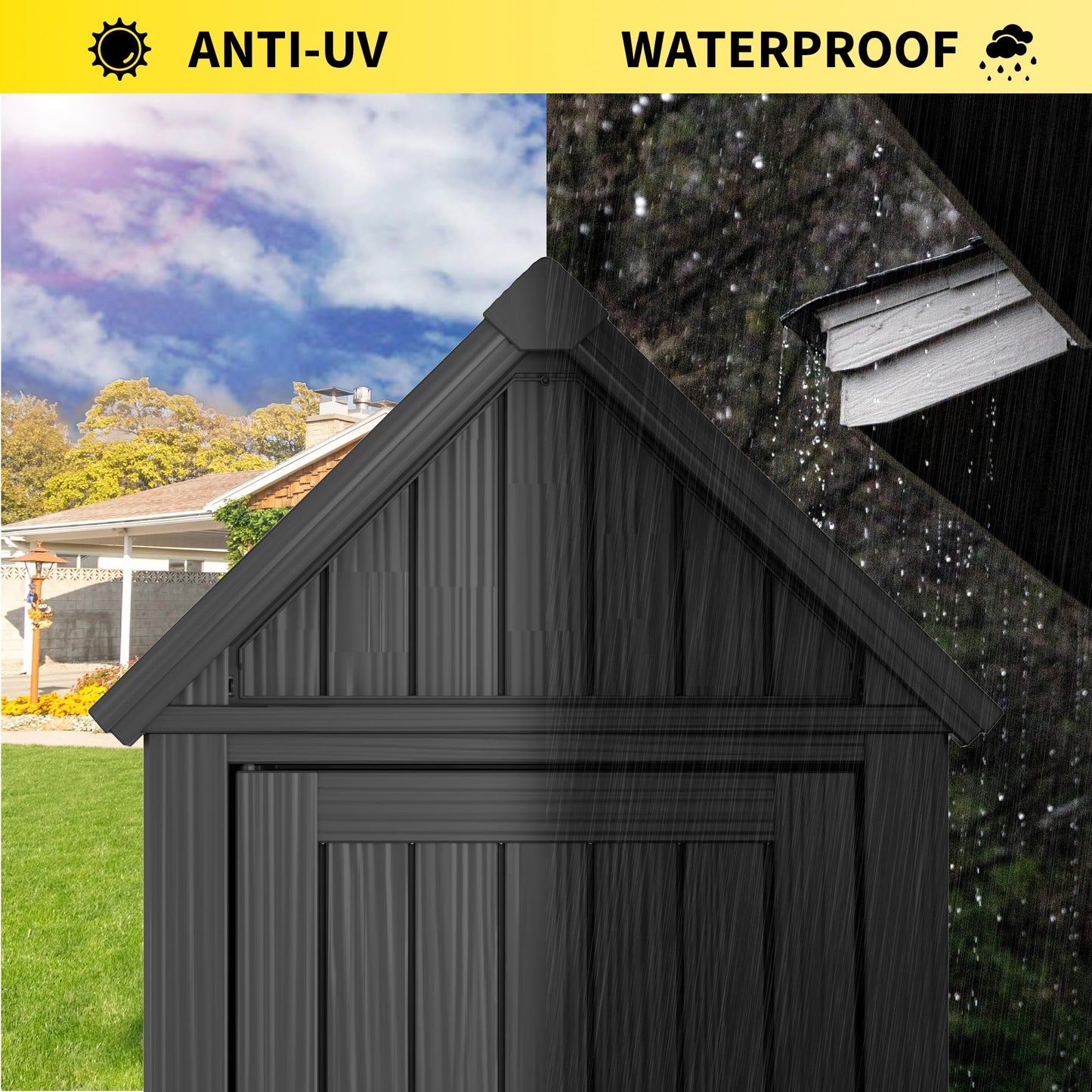 Fancyango Outdoor Resin Storage Cabinet Sturdy All-Weather Shed with Removable Shelves Lock Ring & Reinforced Floor – for Garden Patio Lawn (Black1)