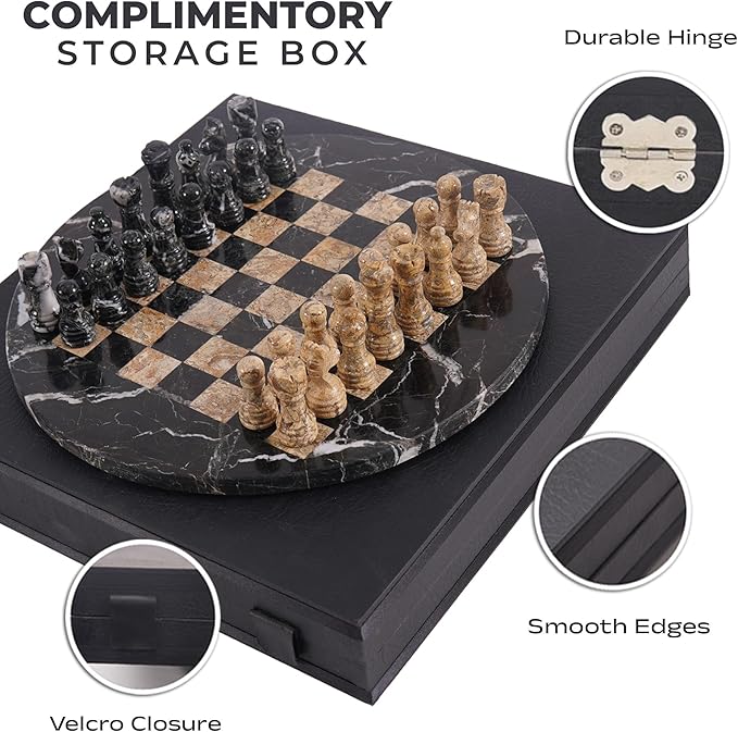Marble Chess Set for Adults with Complementary Storage Box 15 Black & Coral Handmade Chess Board Game Luxury Board Games for Adults with Extra Queens