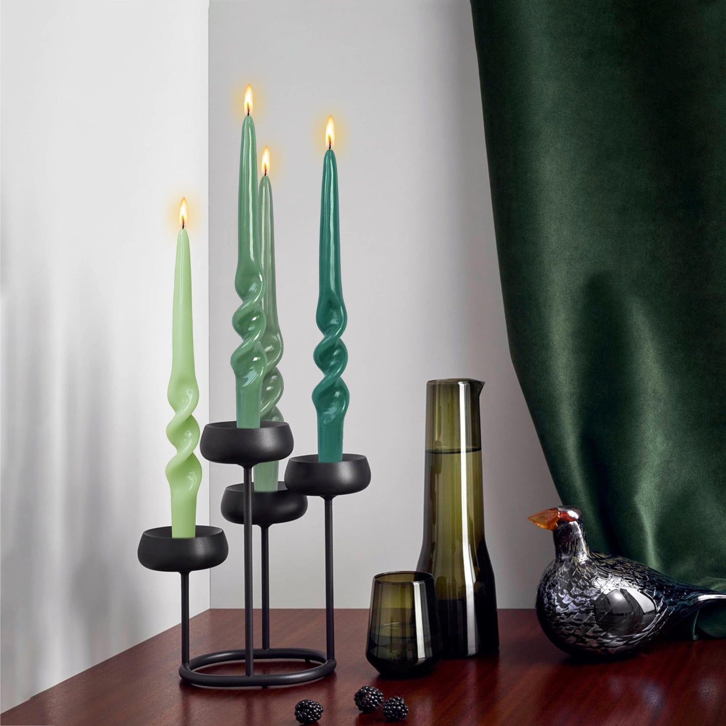 Unscented Gradient Green Candle Sticks ZECHKAVAA Handmade Long Spiral Candles 9.5inch Long Candlesticks Smokeless Candles Elegant Design for Home Décor Weddings Festive Seasons Holiday
