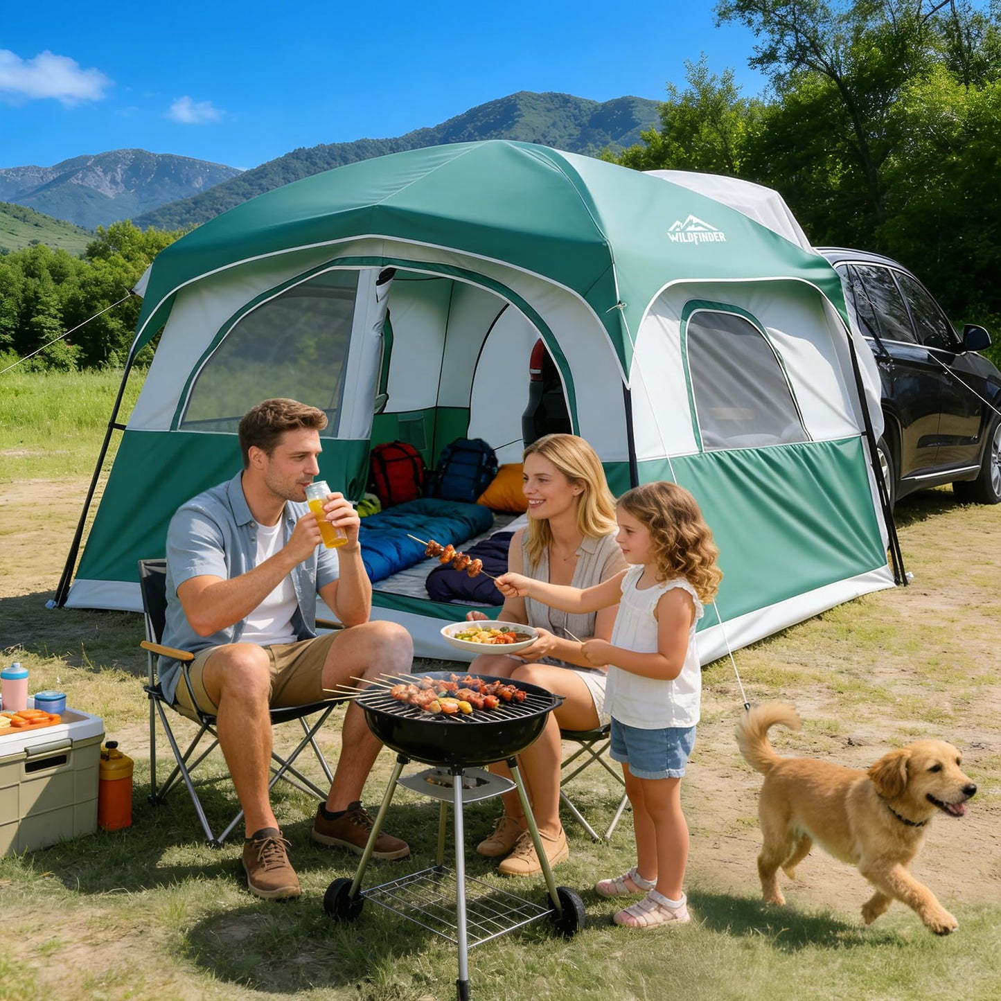 WildFinder SUV Tent for Camping, 10x9ft Large Car Tent with PU3000 Waterproof, Universal Tailgate Tent Compatible with SUV, CUV, Minivan, Easy Setup Standalone Sheller for Outdoor Travel