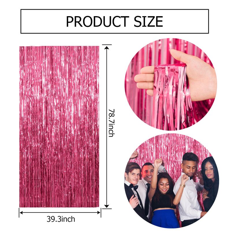 20 Pack Pink Backdrop Decorations - Tinsel Curtain Party Backdrop Foil Fringe Birthday Photo Booth Streamer Backdrop Pink Theme Bachelorette Graduation Decorations