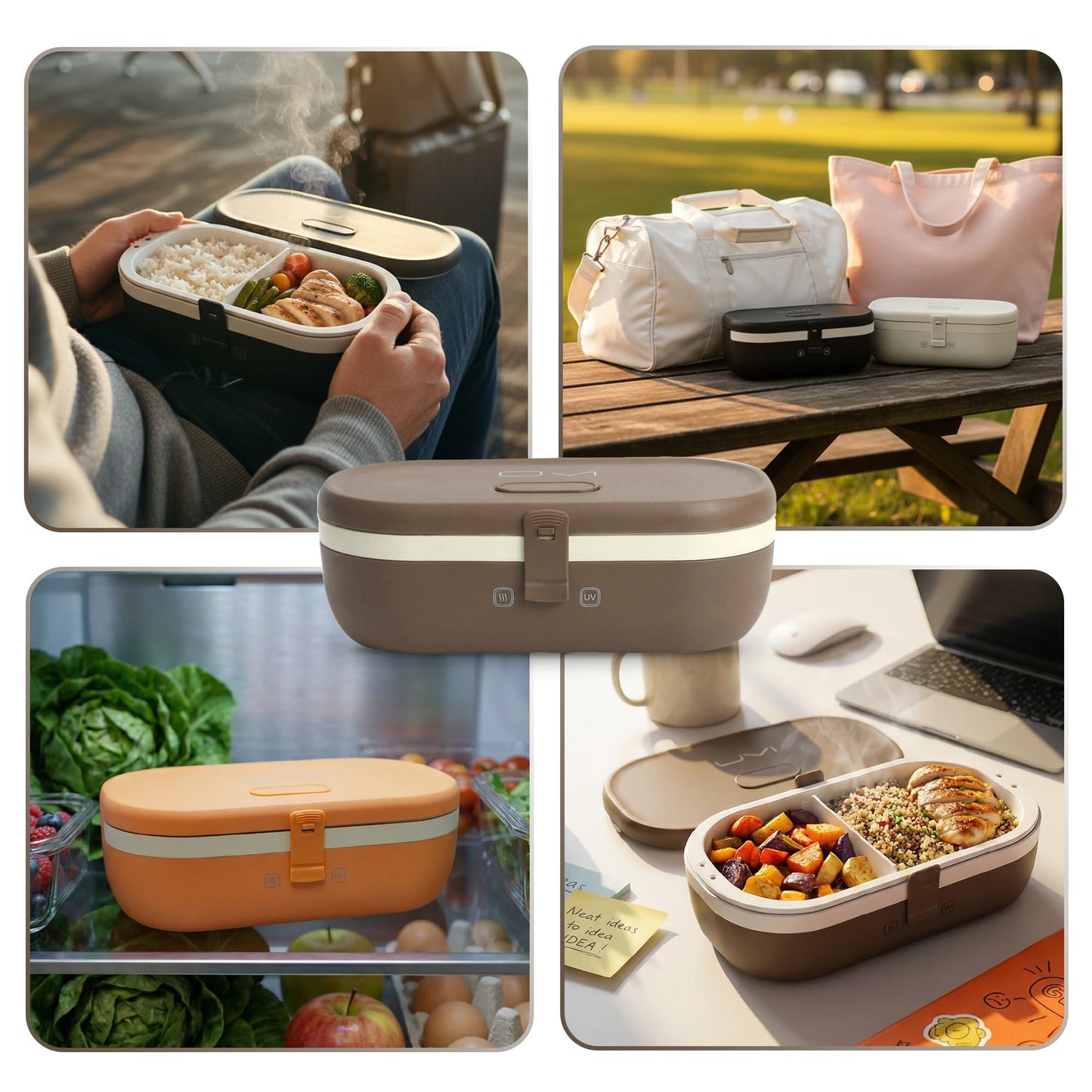 UVI, Self Sanitizing Electric Lunch Box for Adults, Portable Food Warmer for Work & Travel, Portable Heated Lunch Box for Men & Women (Charging Box Not Included)