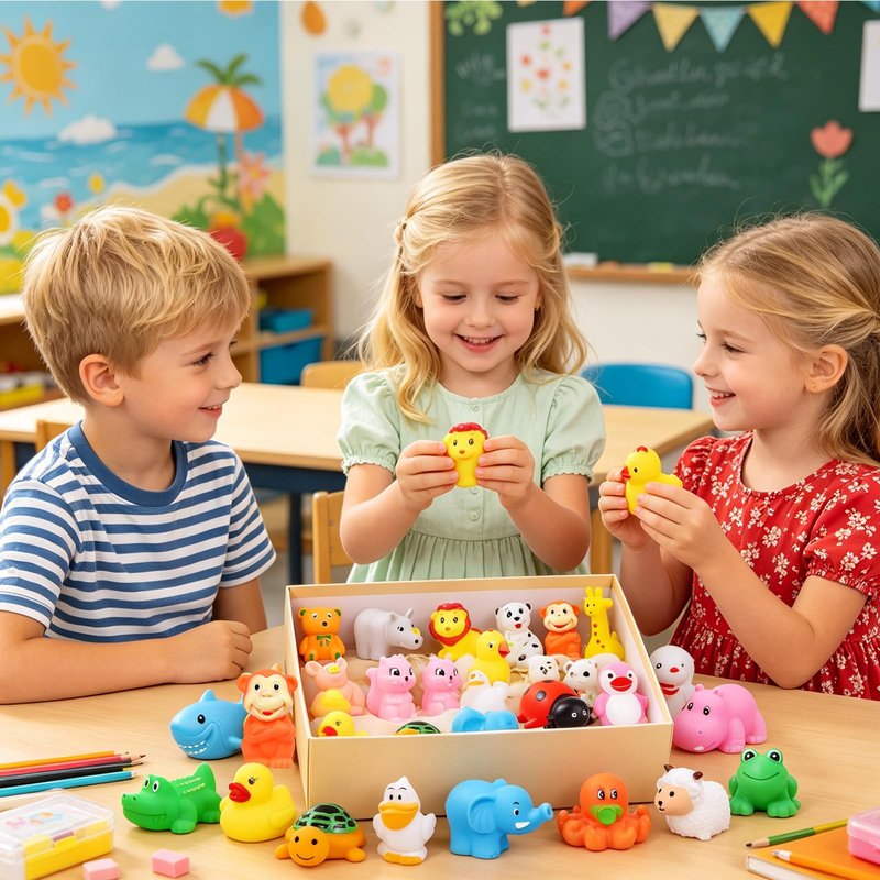 24 Pack Animal Squeeze Squeak Toys, Funny Rubber Ducks Bulk Set, Bath Toys Party Favors Classroom Prizes Stress Relief Sensory Toys for Toddlers Kids