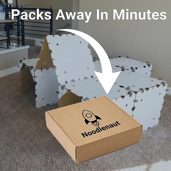 Cardboard Fort Building Kit – Giant Indoor Kids Fort Builder – Create Life Size Castles Tunnels & Mazes – Durable White Panels Reusable Connectors & Compact Storage Box – STEM Toy Ages 4+