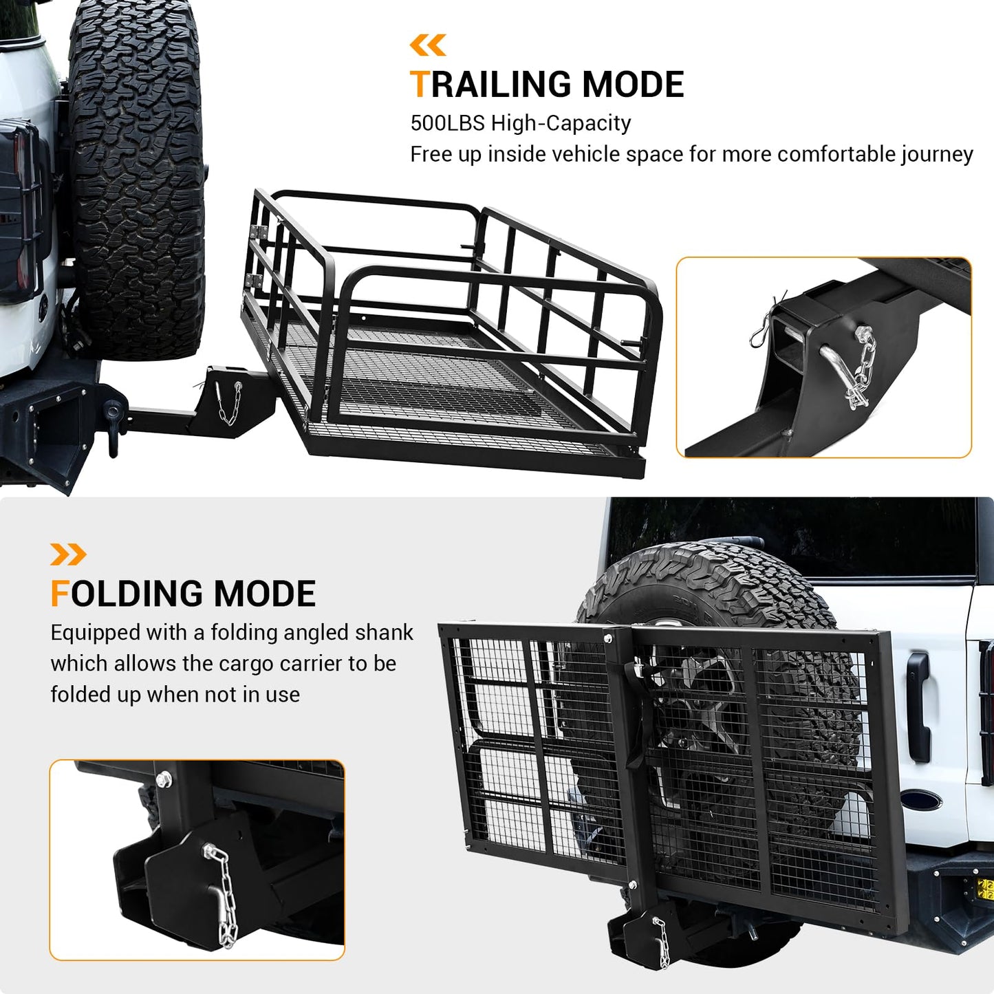 750 LBS Heavy Duty Folding Hitch Cargo Carrier, 2" Hitch Receiver Rear Luggage Rack Basket for SUV, Pickup Truck, Camping & Travel, 60" x 24" x 13.8", Black