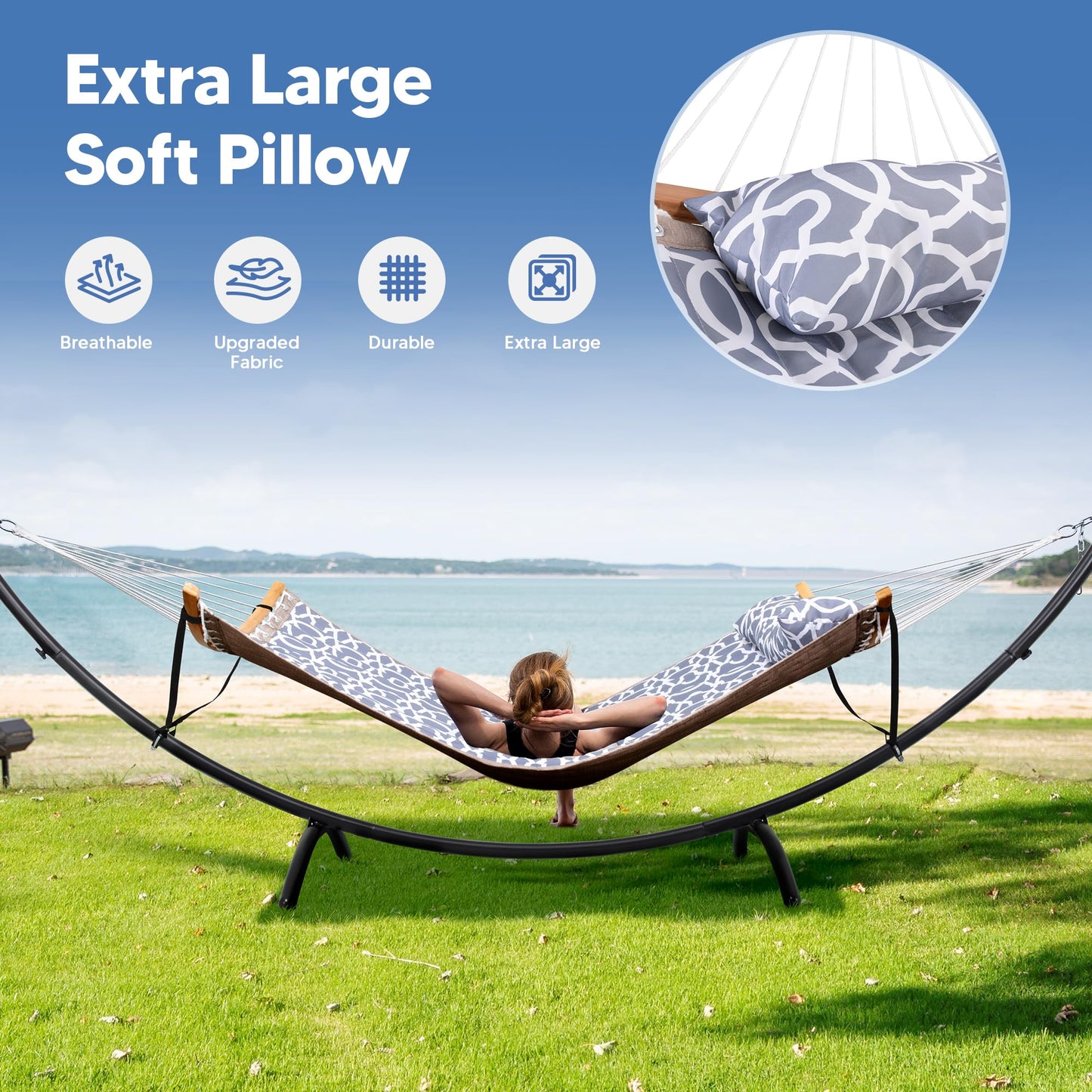 SUNCREAT Portable Outdoor Hammock with Stand, Double Hammock with Stand for Outside, Patent Pending, Gray