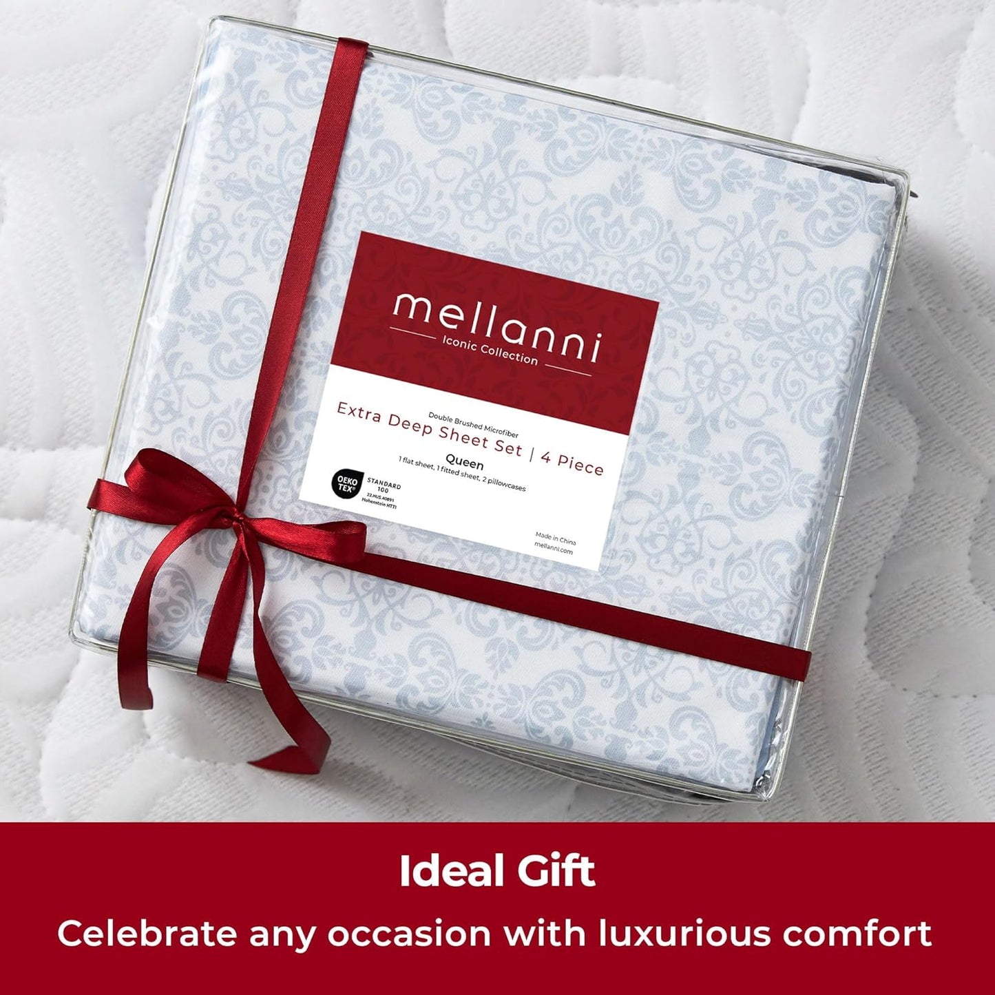 Mellanni Extra Deep King Sheets - 4 PC Hotel Luxury Bedding Set - Ultra Soft, Cooling, Stain Resistant | Laced Sky Blue
