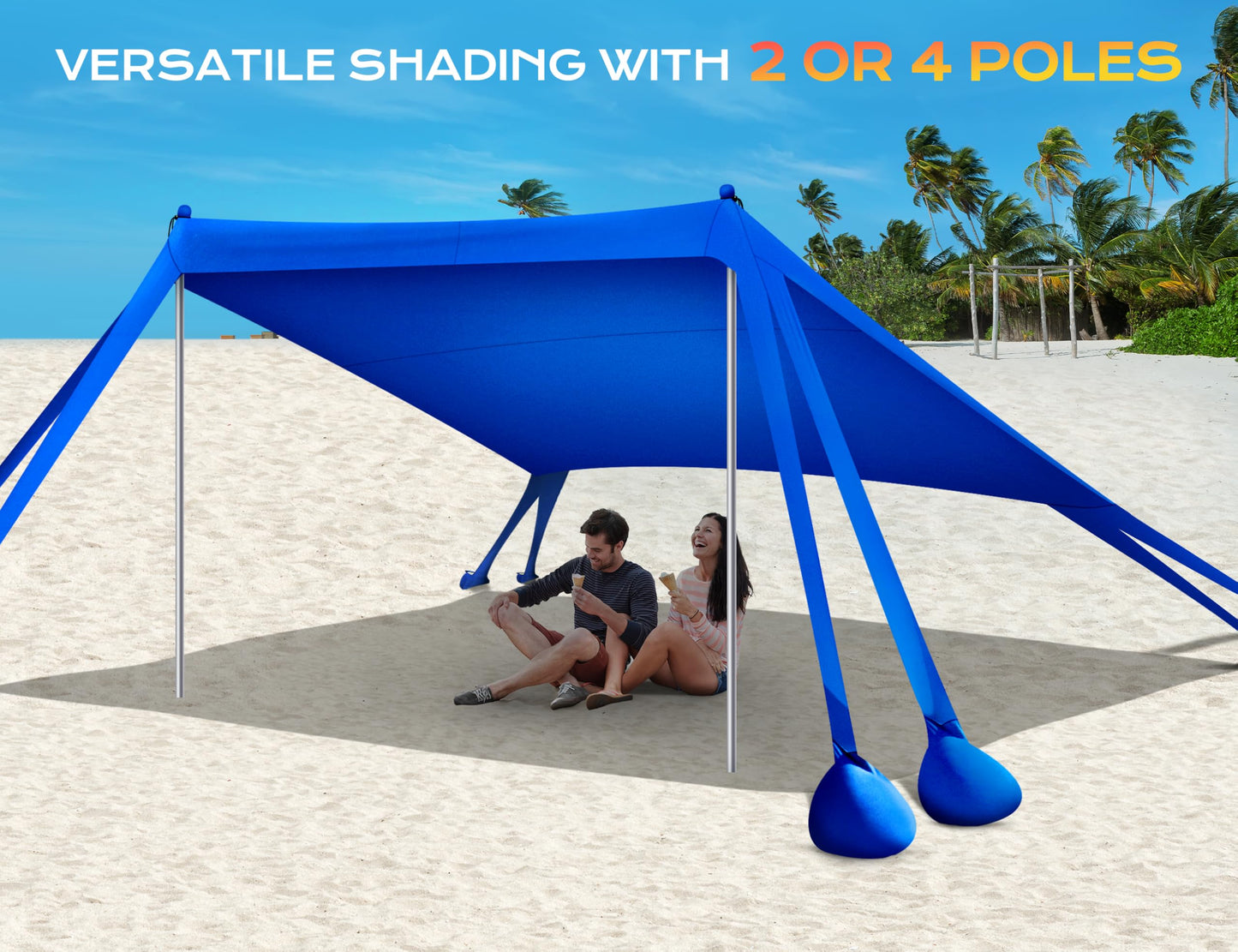 Rengue Beach Tent, Beach Canopy UPF50+ UV Protection, 10x10ft Beach Shade Sun Shelter with 8 Sandbags, Sand Shovels, Ground Pegs, Stability Poles for Camping, Fishing, Picnic, Backyard Fun, Royal Blue