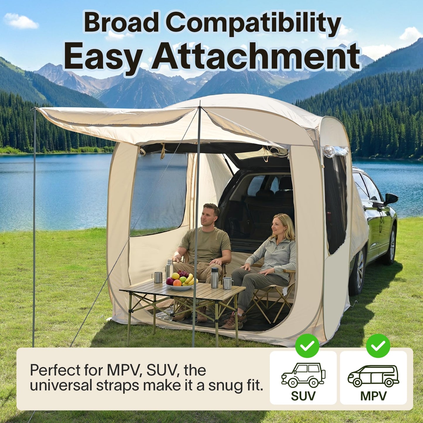 Alvantor® SUV Tailgate Tent with Sunshade Awning, 6x6x6.6ft Waterproof Car Tent for 2-3 People, Instant Pop up SUV Tent with PVC+Oxford+Mesh Material