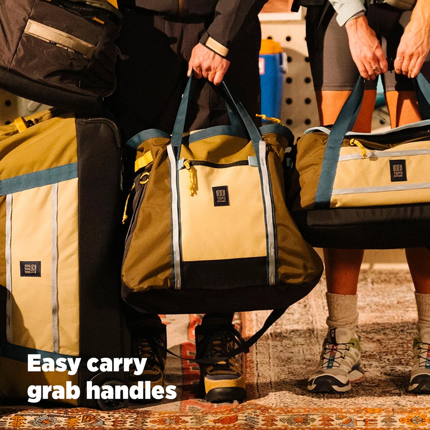 Topo Designs Mountain Gear Bag, Enormous Tote Style Free Standing Bag, Recycled Nylon, Abrasion Resistant (Black/Black)