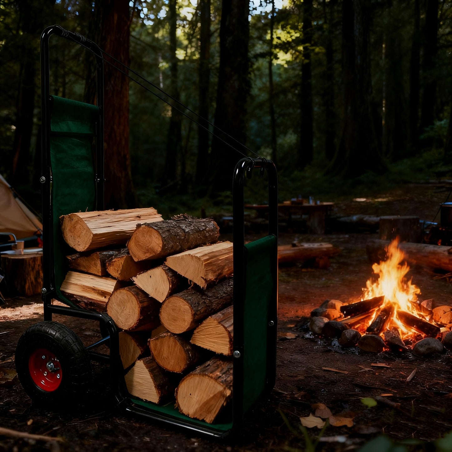 KAIDIDA Firewood Cart with Wheels: 44 X 27 X 20 in Heavy Duty 260 lbs Load Capacity Waterproof Easy Assembly Rack for Indoor Garden Backyard Fireplace Men Women Use with Rubber Wheels
