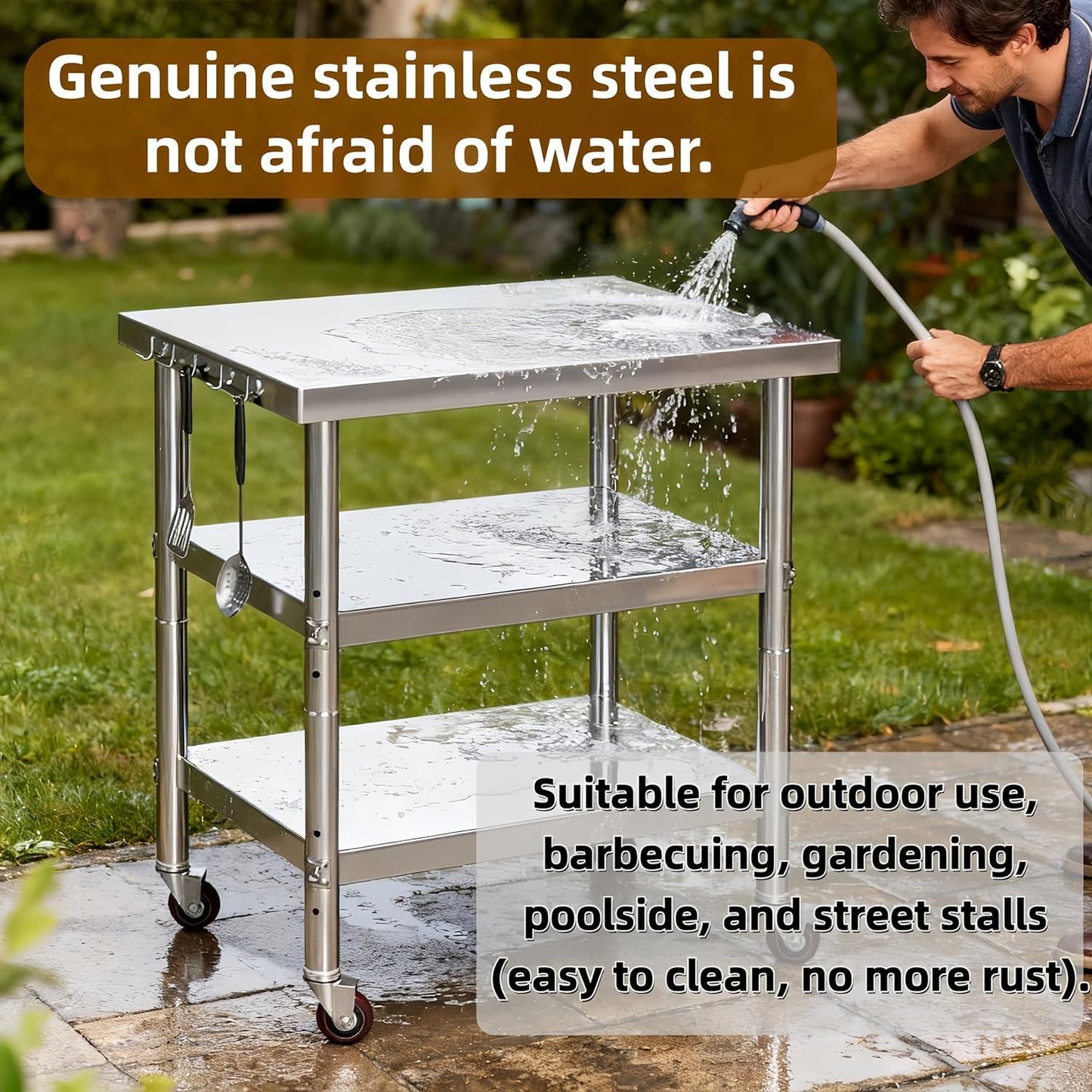 Stainless Steel Prep and Work Table with Wheels, Multi-Size Heavy-Duty Metal Commercial Kitchen Commercial Workbench,Suitable for Restaurants, Homes,Outdoor and Hotels(36" Lx24 Wx34 H)