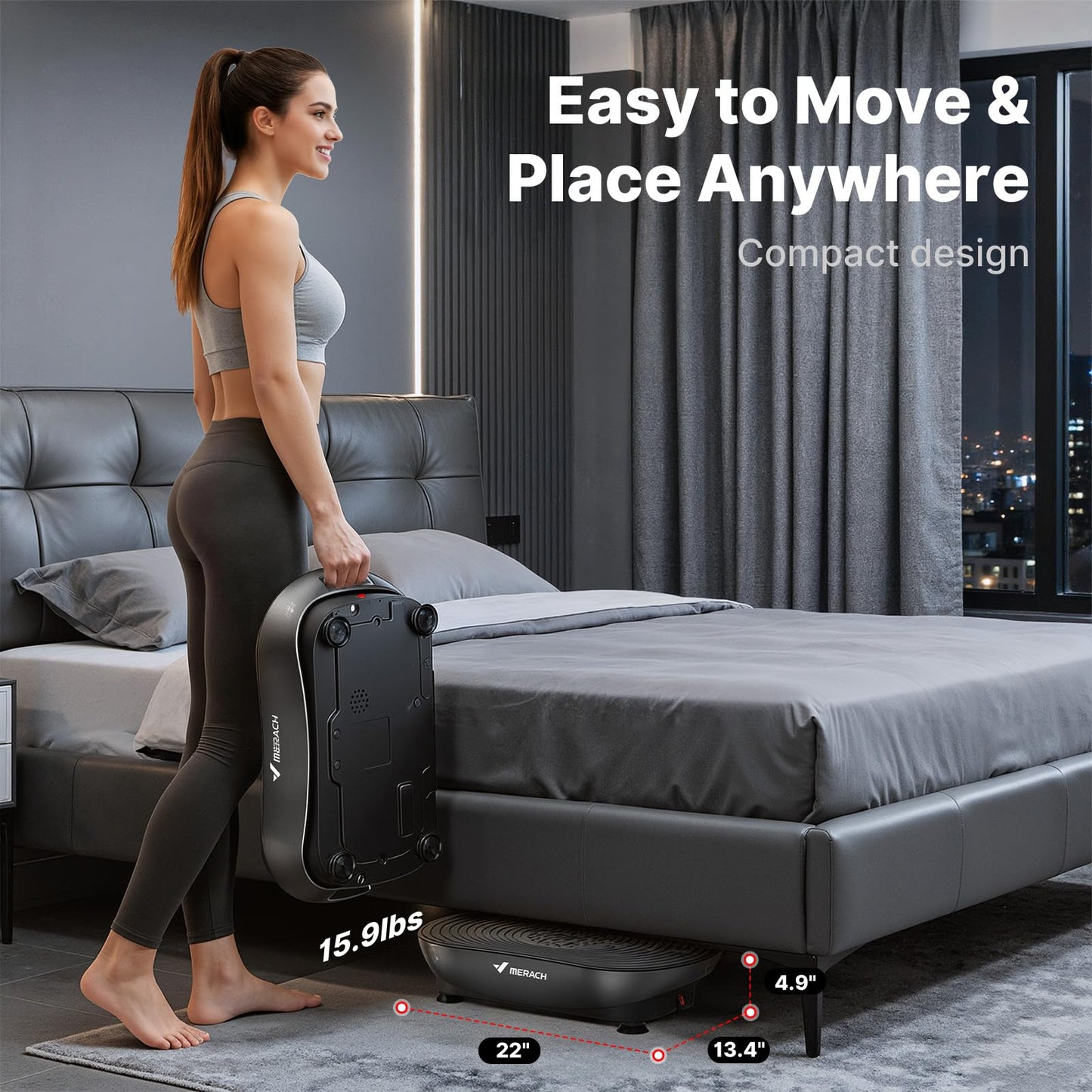 MERACH Vibration Plate Exercise Machine, Vibrating Platform for Lymphatic Drainage Weight Loss Muscle Activation, Full Body Home Exercise Equipment with LED Touch Screen Bluetooth Pull Cord