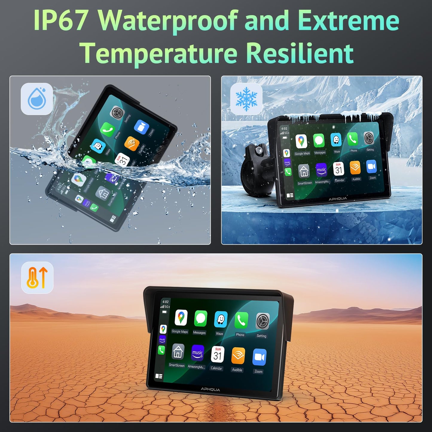5 Inch Motorcycle CarPlay & Android Auto Display – IP67 Waterproof Touchscreen, Dual Bluetooth, TF Card, GPS Navigation, Voice Control, Universal Mount – APHQUA 522