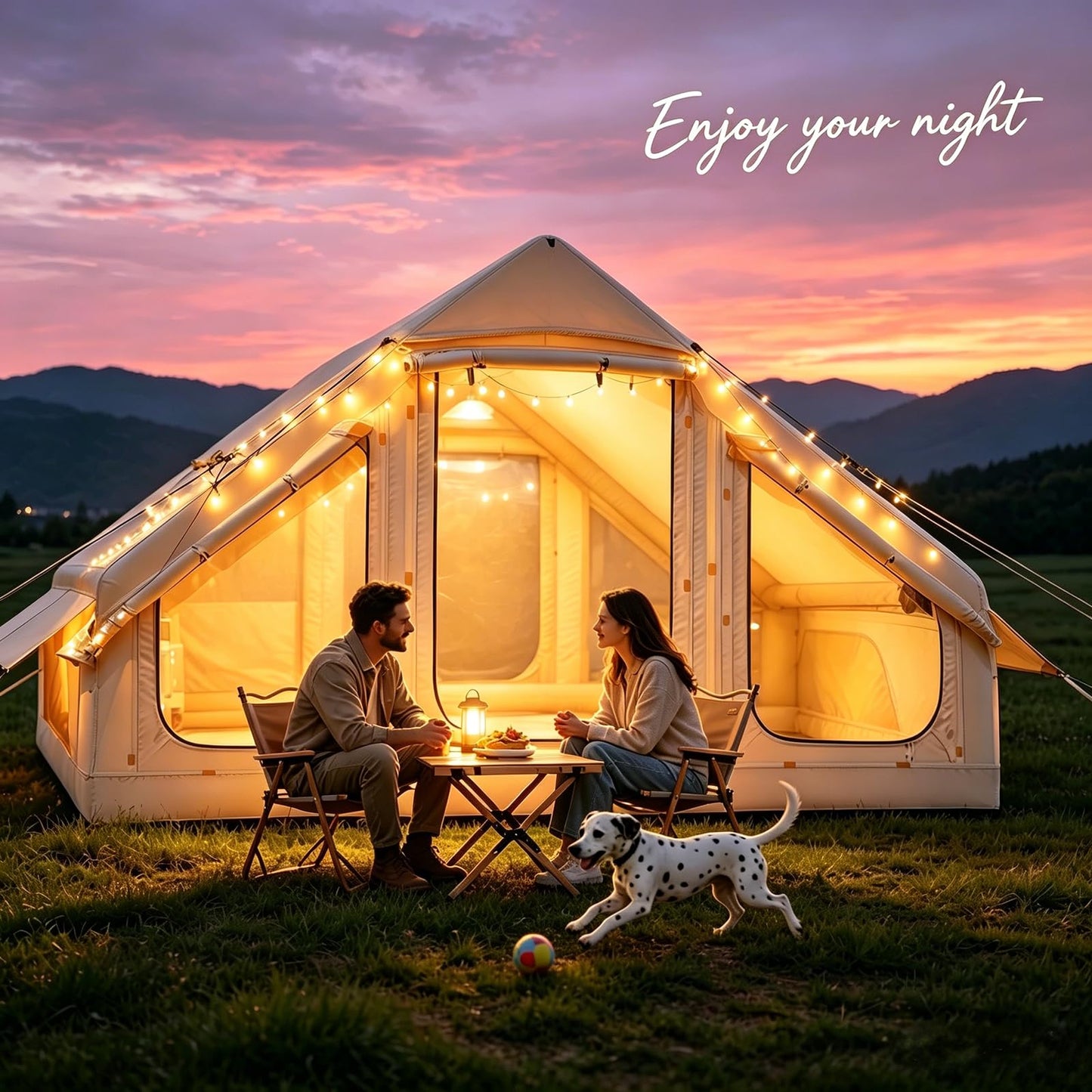 Inflatable Tents for Camping, Blow Up Tent with Hand Pump, Easy Setup Inflatable Hot Tent with Stove Jack, Waterproof Oxford Air Glamping Tents for Camping Adult 4 Person Upgrade Version