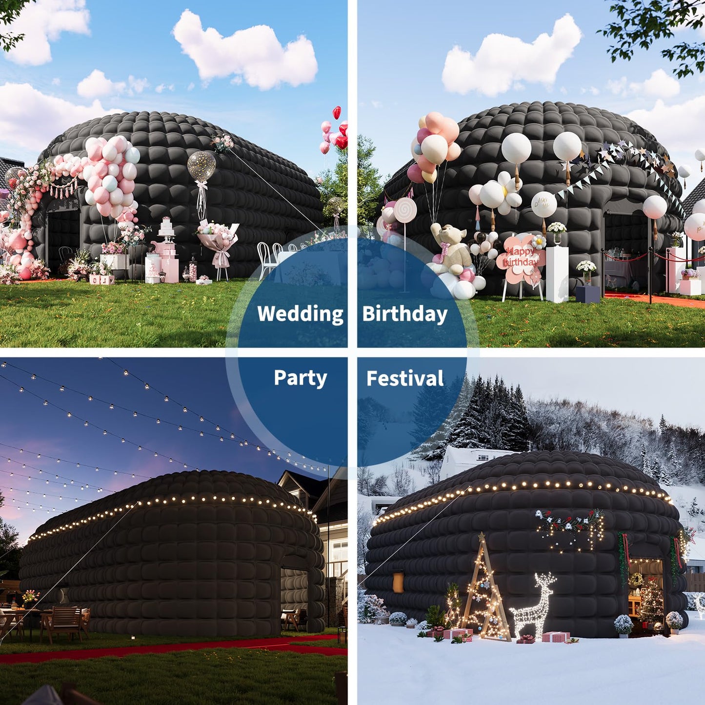 42x23.2x14.8 Ft Inflatable Nightclub, Inflatable Party Tent for Adults with Door & 3 Windows, Portable Blow Up Night Club Tent for Music Festivals, Weddings, Raves, Corporate Events, Black