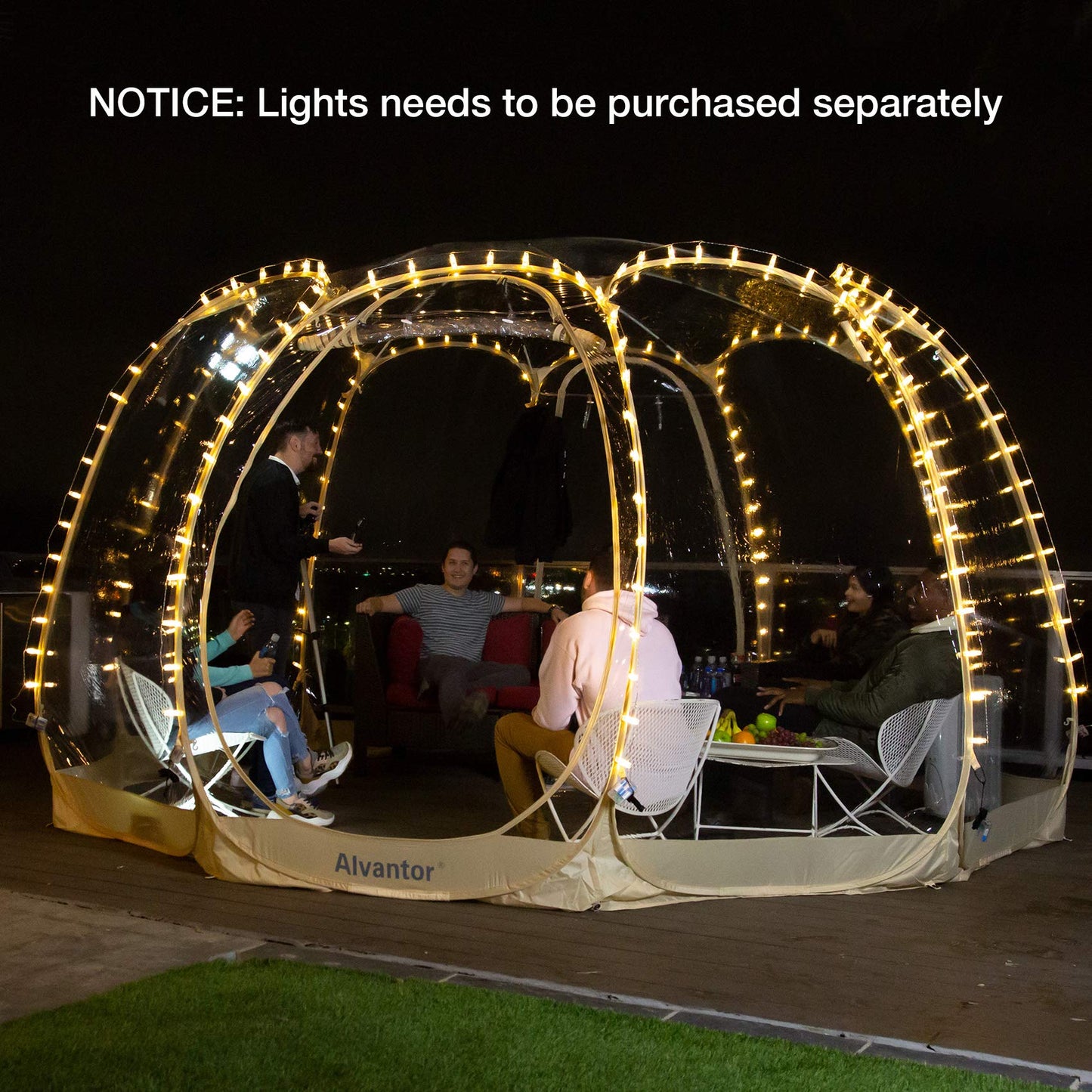 Alvantor® Pop Up Bubble Tent® - 15’ x 15’ Instant Igloo Tent® - 12-15 Person Screen House for Patios - Large Oversize Weather Proof Pod - Cold Protection Camping - Beige