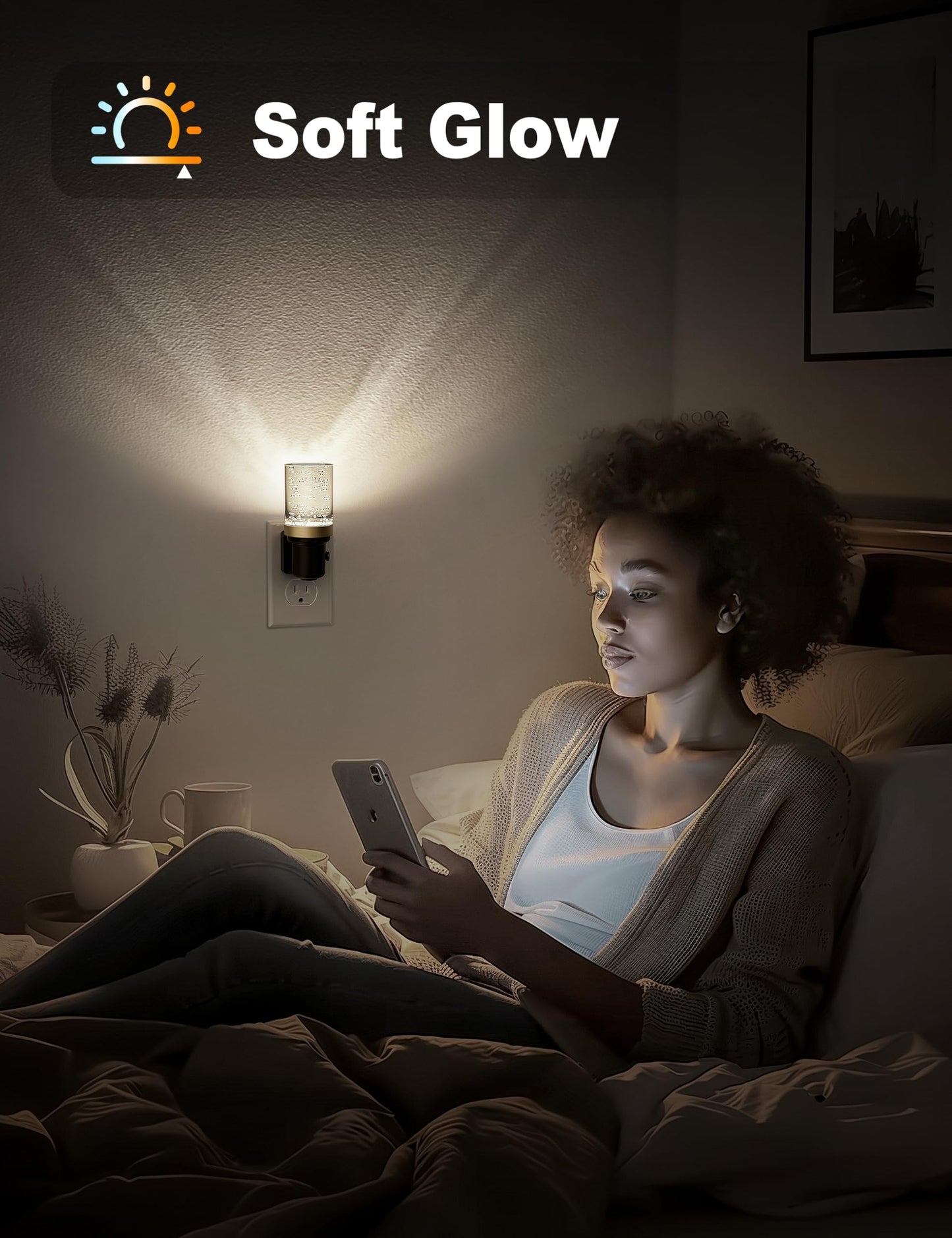 JandCase LED Night Light, Dimmable Night Lights Plug into Wall, Modern Nightlight with Auto On Off Light Sensor, 3000K Soft White Night Light 0-100LM Brightness for Bathroom Hallway Bedroom Decor