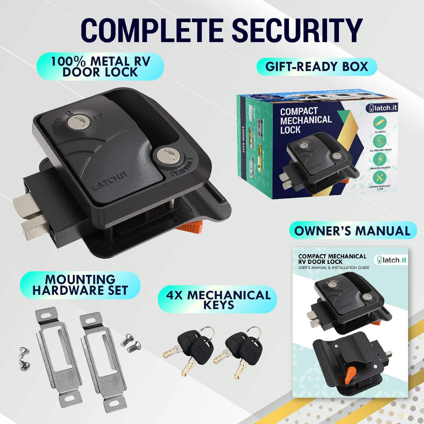 LATCH.IT Keyed-Alike Mini Mechanical Rv Door Latch Replacement | Rv Door Lock Replacement | 100% Metal Camper Latch | Rv Trailer Door Latch Only Fits 2.75" x 3.75" Door Lock Holes