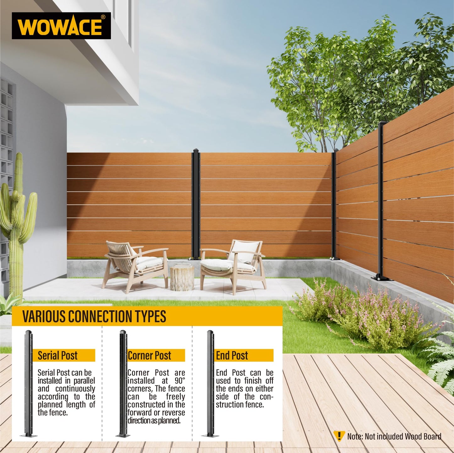 Wowace 4ft (H/48in) Heavy Duty Fence Post - Serial Post for Outdoor Patio, Backyard and Garden Privacy Fence (2pack-Matte Black)