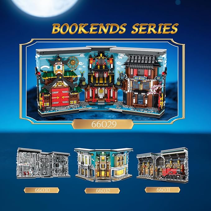 Reobrix Ninja-Themed Bookend Building Set with LED Lights - 2850PCS Book Nook Model Kit Bookshelf Decor for Adults 14+ STEM Gift for Anime Fans(66029)