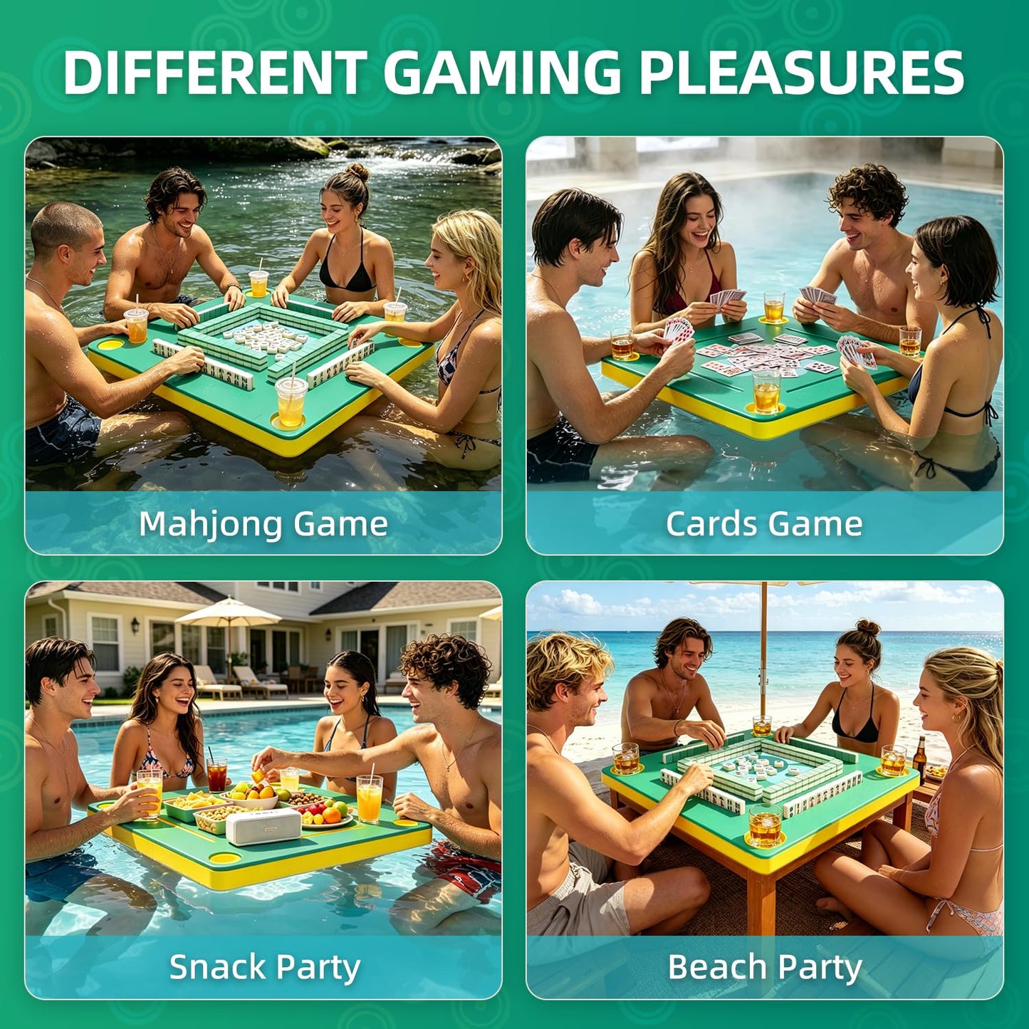 Floating Mahjong Table for Pool, No Assembly EVA Water Game Table Tray, Portable Swimming Pool Hot Tub Floating Board Game Table for Adults, Card Poker Domino Mahjong Game Summer Party Supplies