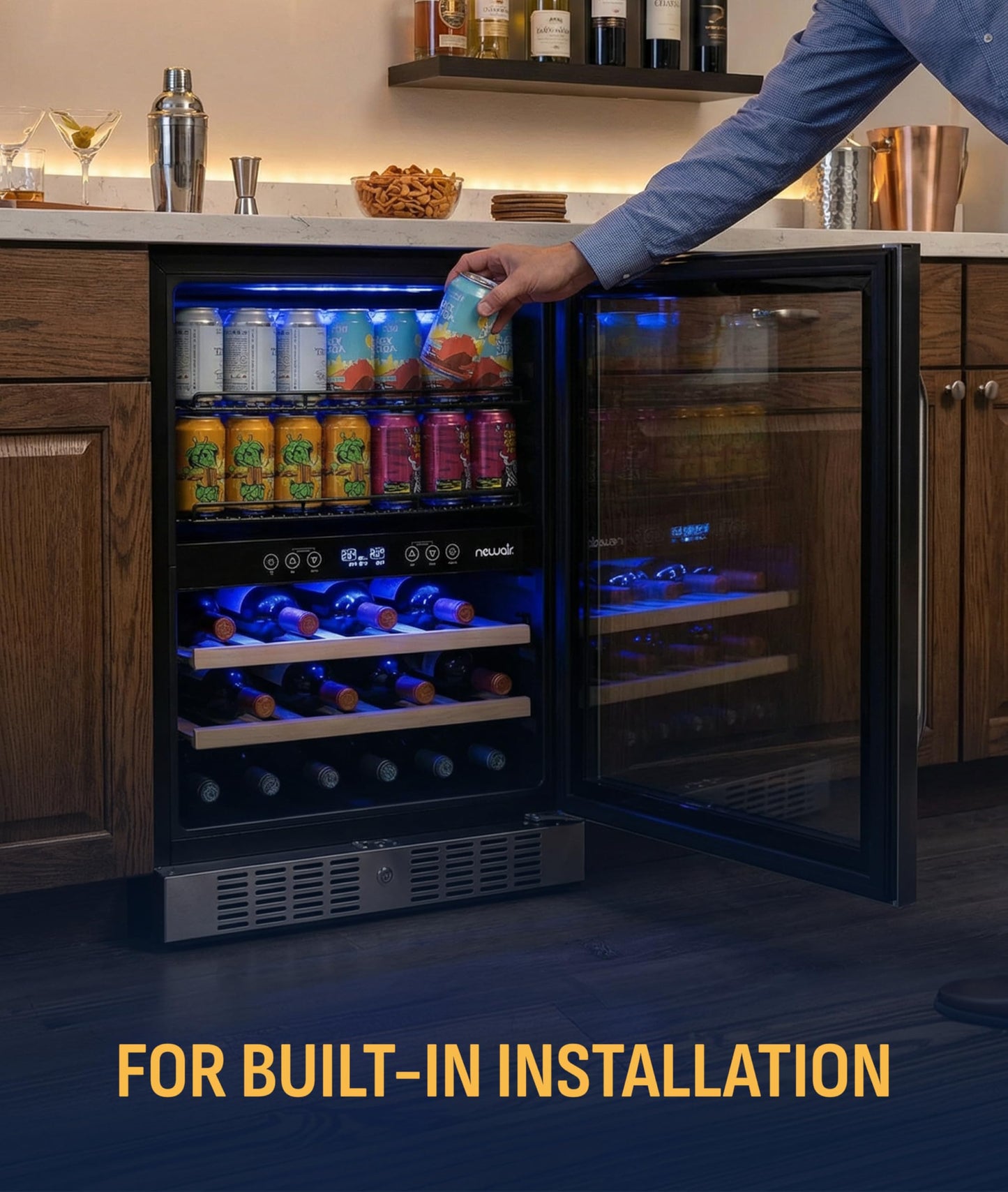 NewAir 24" Dual Zone Beverage Refrigerator & Wine Cooler for 20 Bottles & 70 Cans | Freestanding or Built-In Under Counter Mini Fridge for Beer, Wine and Soda | Stainless Steel