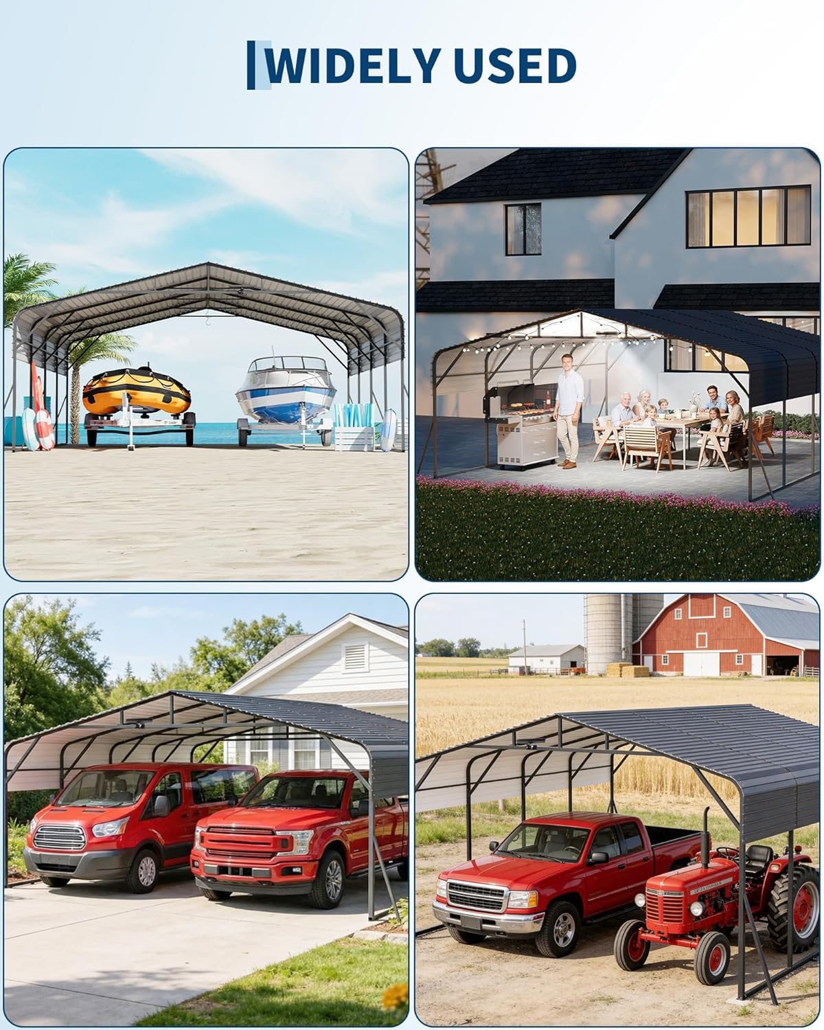 Garvee 20x20ft Heavy Duty Metal Carport, 2-Car Carport Kit with Solar Lights, RV Boat Trailer Steel Garage Shelter, Durable Color Steel Roof