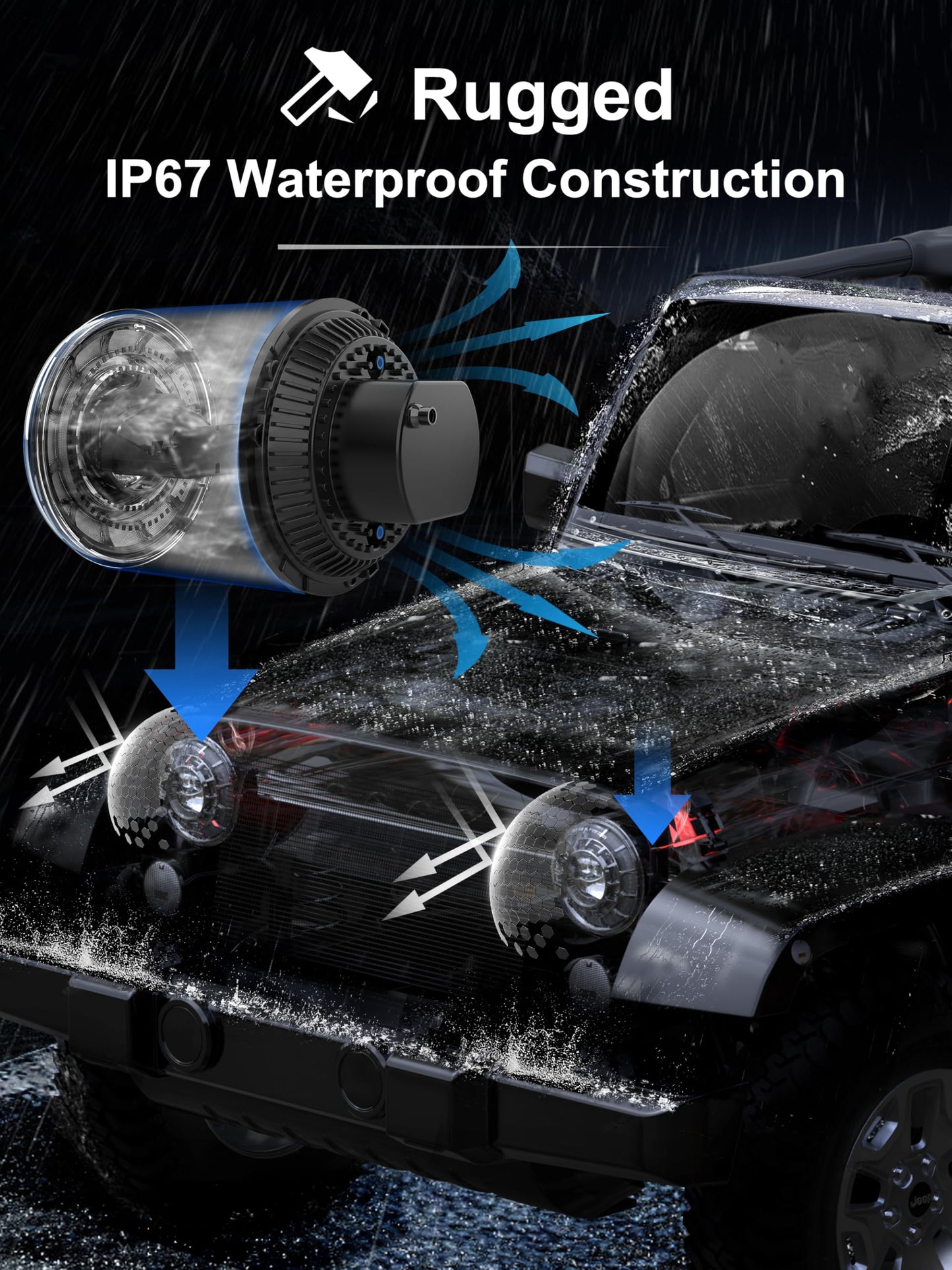AUDEXEN 7 Inch LED Headlights for Jeep Wrangler JK JKU LJ CJ TJ 1997–2018, Round Headlamps with DRL & Turn Signal, Halo Ring, High/Low Beam, DOT Approved, Plug & Play