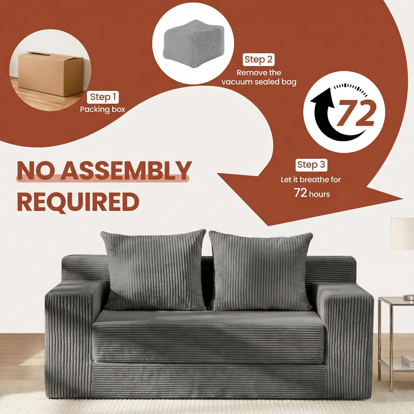 AOLVDOW Convertible 5 in 1 Futon Sofa Bed Full Size, Corduroy Boneless Couch Sleeper Sofa with 4 Pillows, Foldable Pull Out Loveseat Floor Mattress for Living Room, Apartment, Small Space & Dorm
