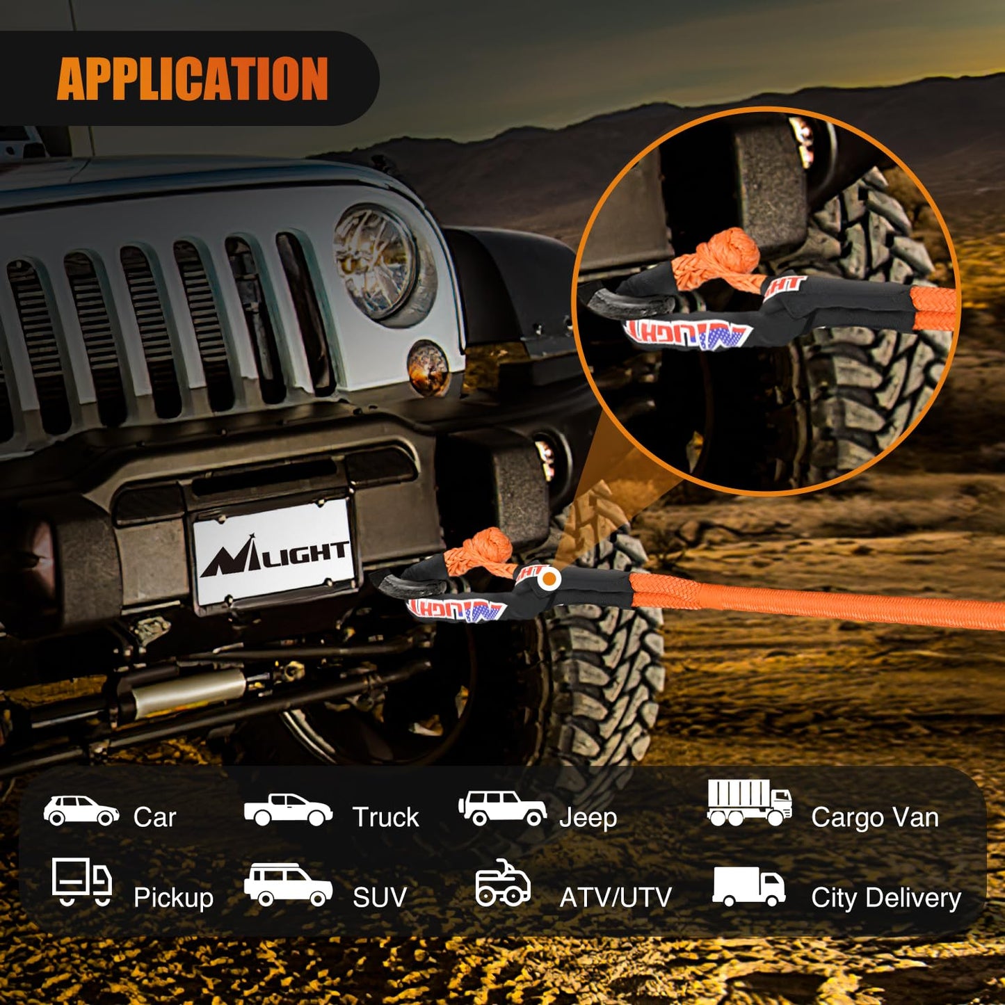 Nilight Kinetic Recovery Tow Rope Kit with 2 Soft Shackle 1" x 30ft Heavy Duty Offroad Tow Rope Snatch Strap Towing Strap kit (33,000LBS) for UTV ATV SUV Truck Car Jeep Tractor