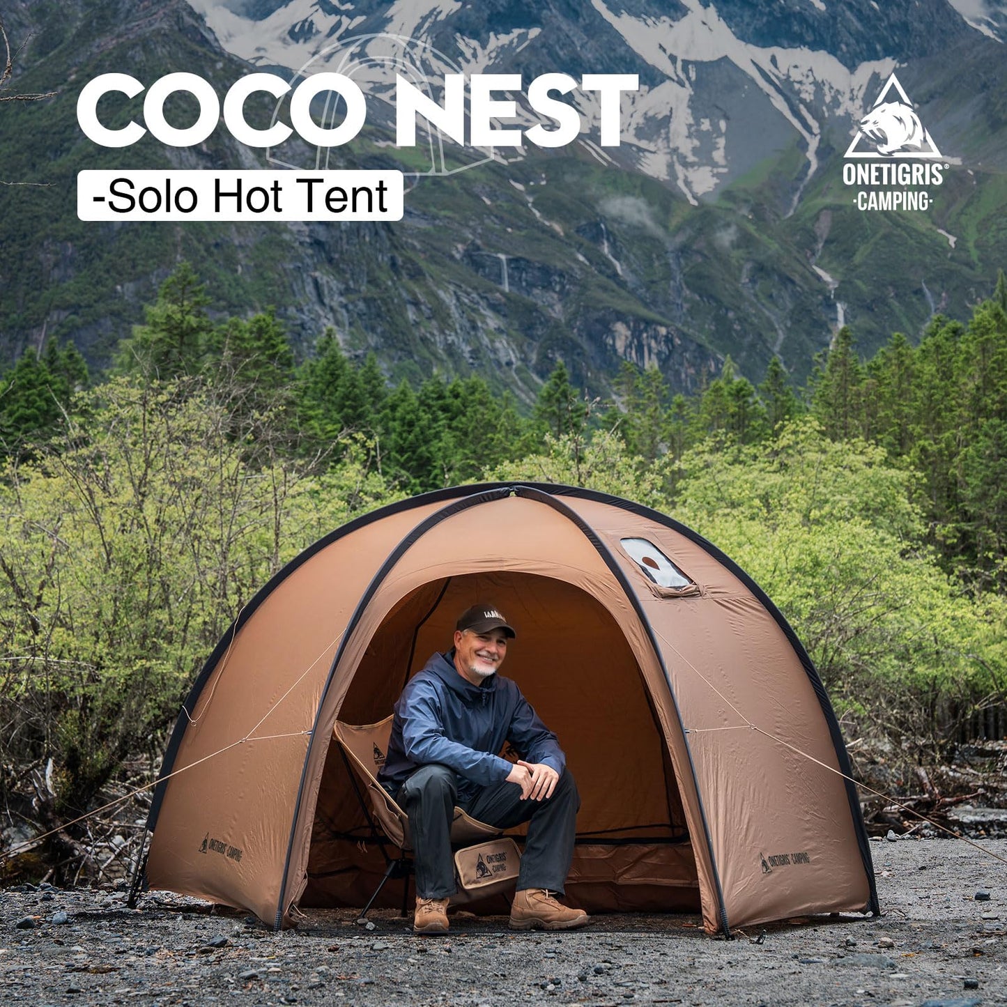OneTigris Coco-NEST Solo Hot Tent with Stove Jack, 3000mm Waterproof Windproof Free-Standing Dome Tent with Mesh Inner