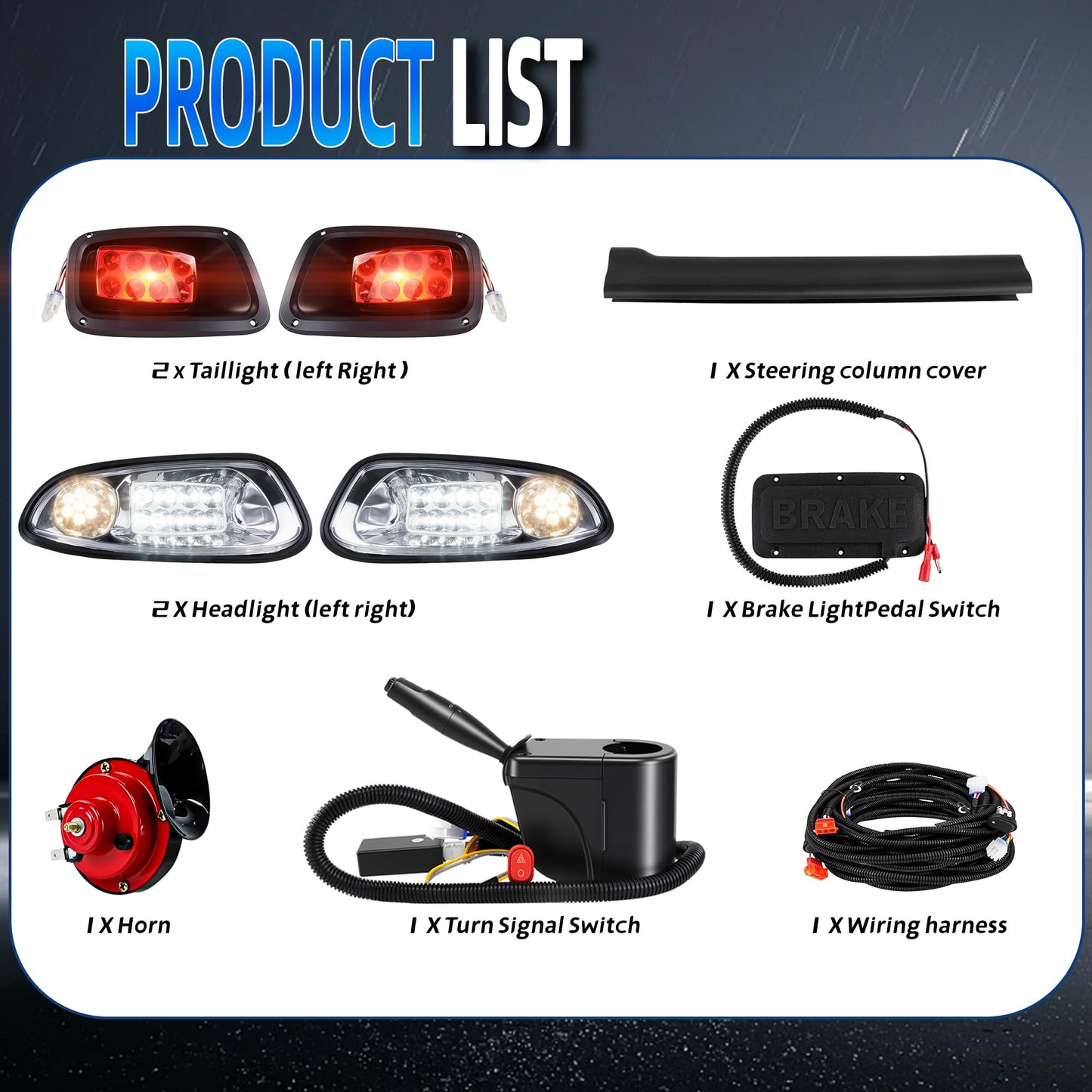 Mixopoly Golf Cart Light Kit for EZGO RXV Gas & Electric 2008-2015, 12V Street Legal Full Headlight Tail Light Kit with Turn Signal Switch, Horn Button, Hazard Flasher and Brake Pad