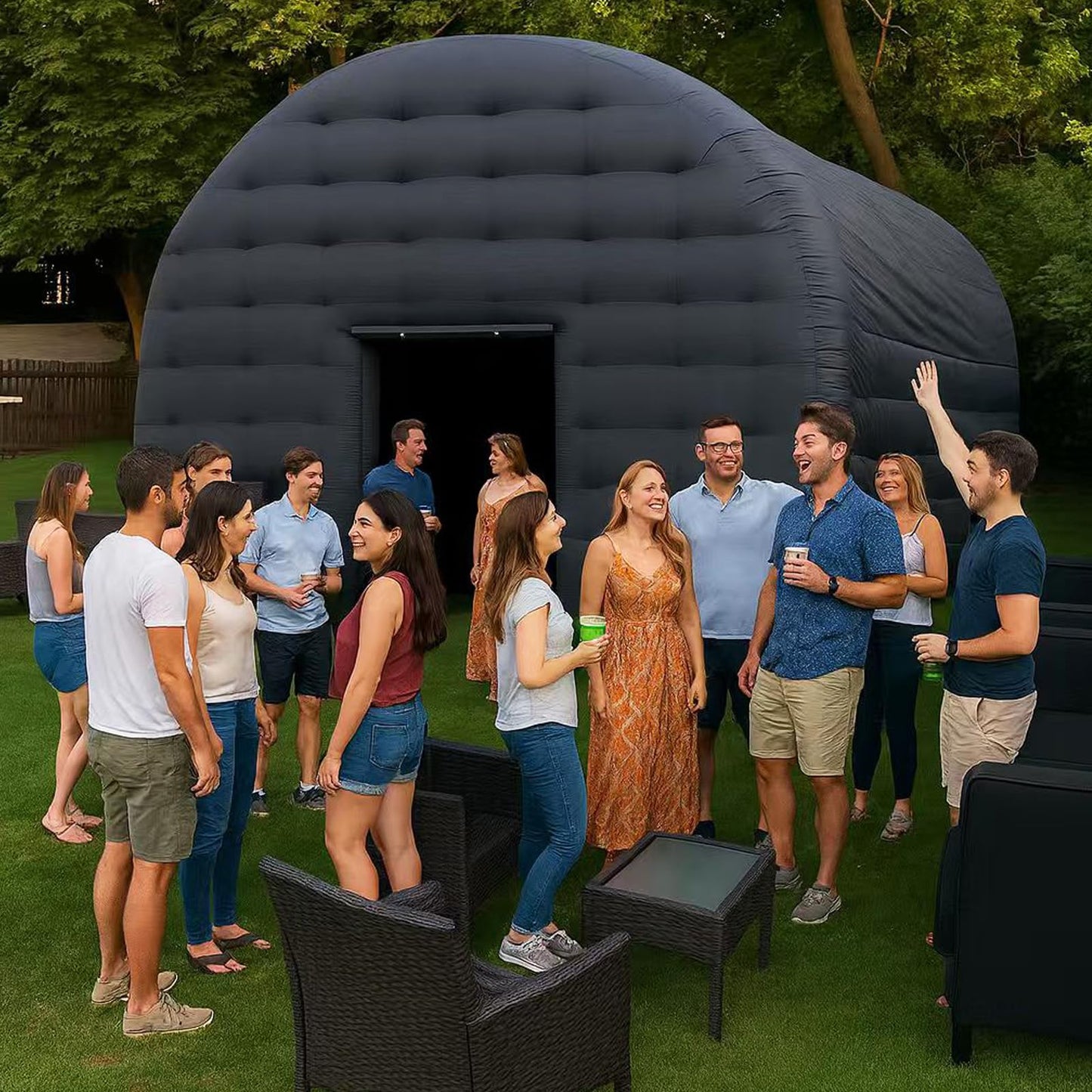 15x15x14FT Large Black Inflatable Tent Includes Blower Square Gazebo Event Room Large Inflatable Party Tent for Backyard,Outdoor EventsParties, Shows, Events, and Commercial Use
